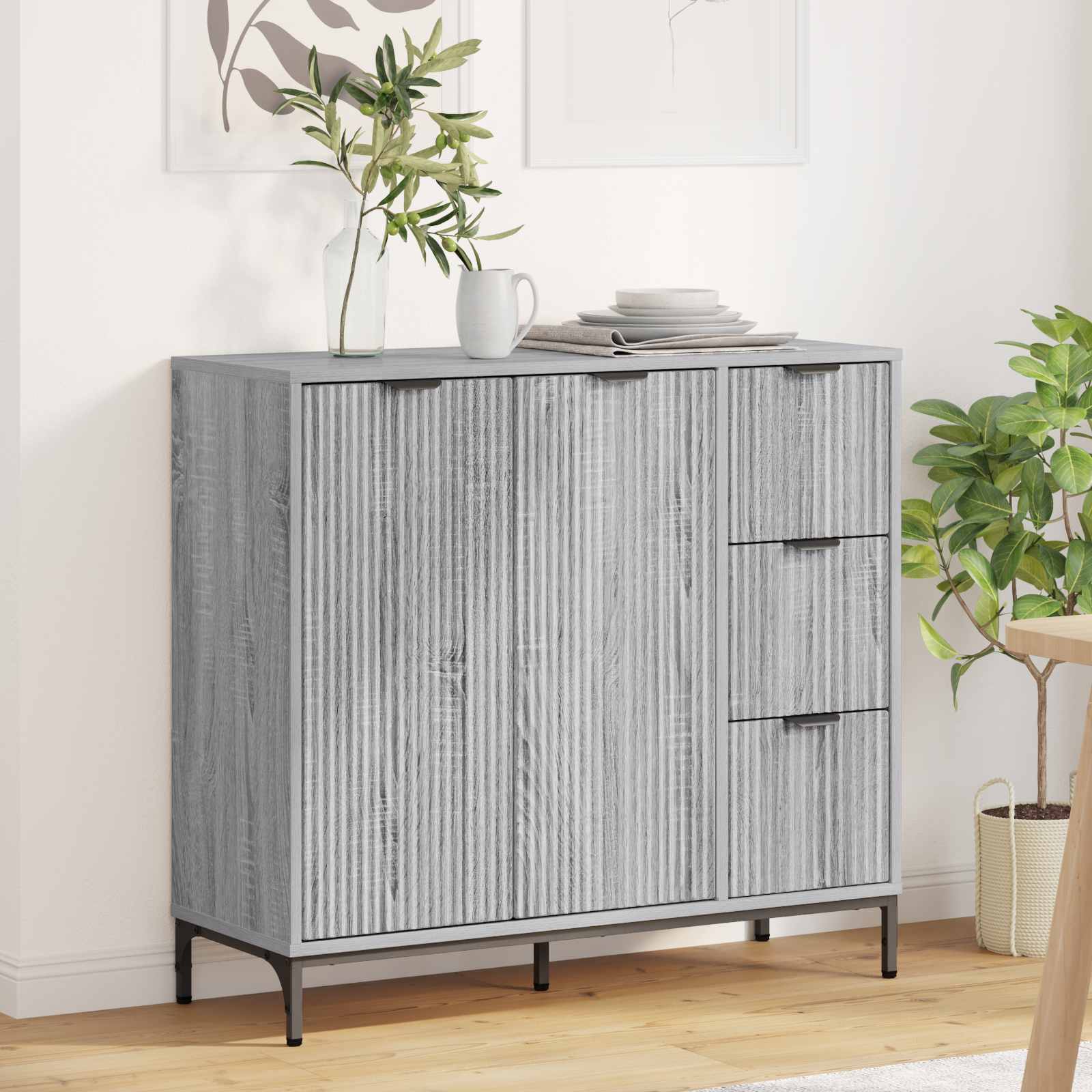 Sideboard Graues Sonoma 89,5 x 33 x 82 cm Holzwerkstoff