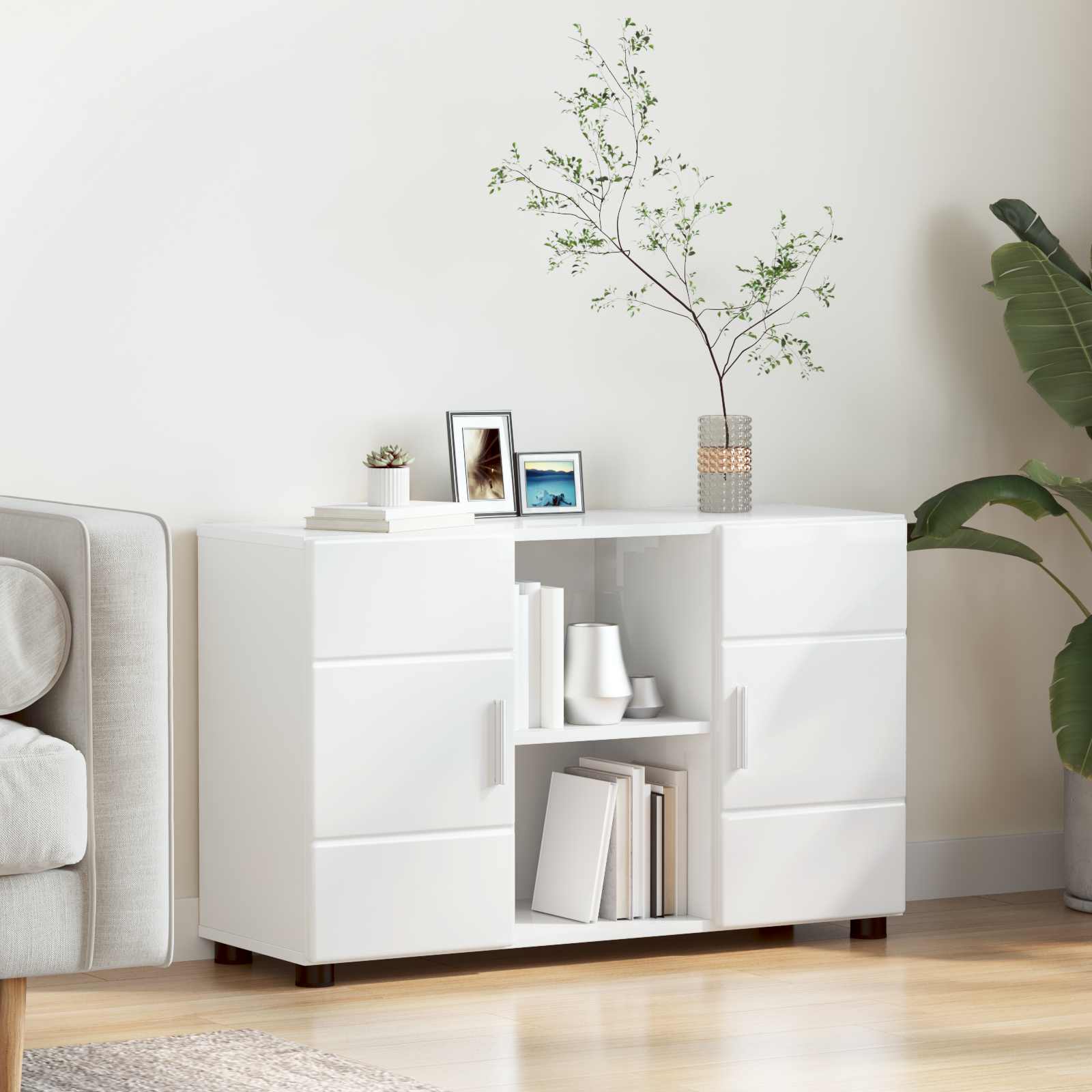 Sideboard FLORIN 88,5 x 30,5 x 55,5 cm Hochglanz Weiß