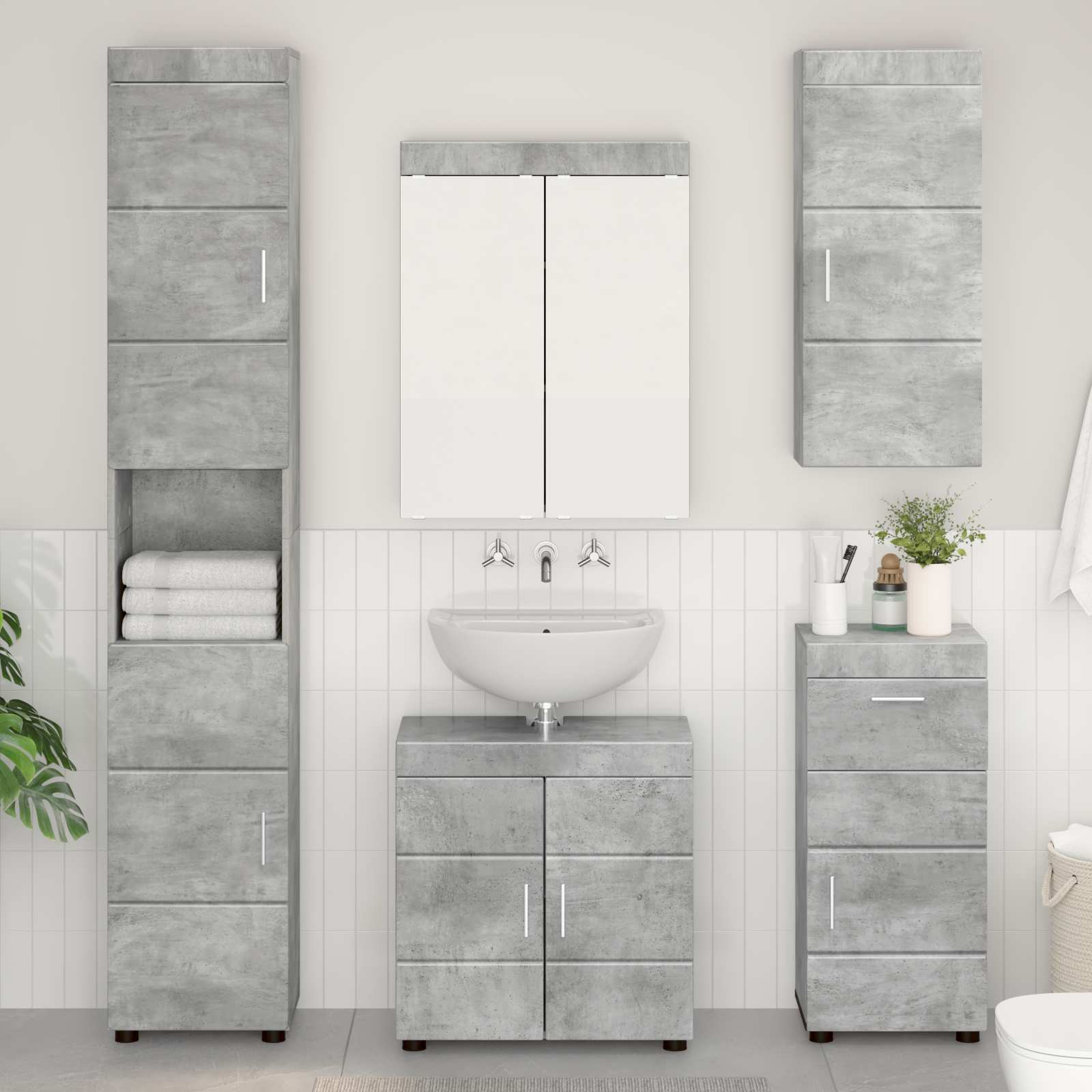 Badezimmer-Wandschrank TULUM Beton Grau 37 x 24,5 x 86 cm