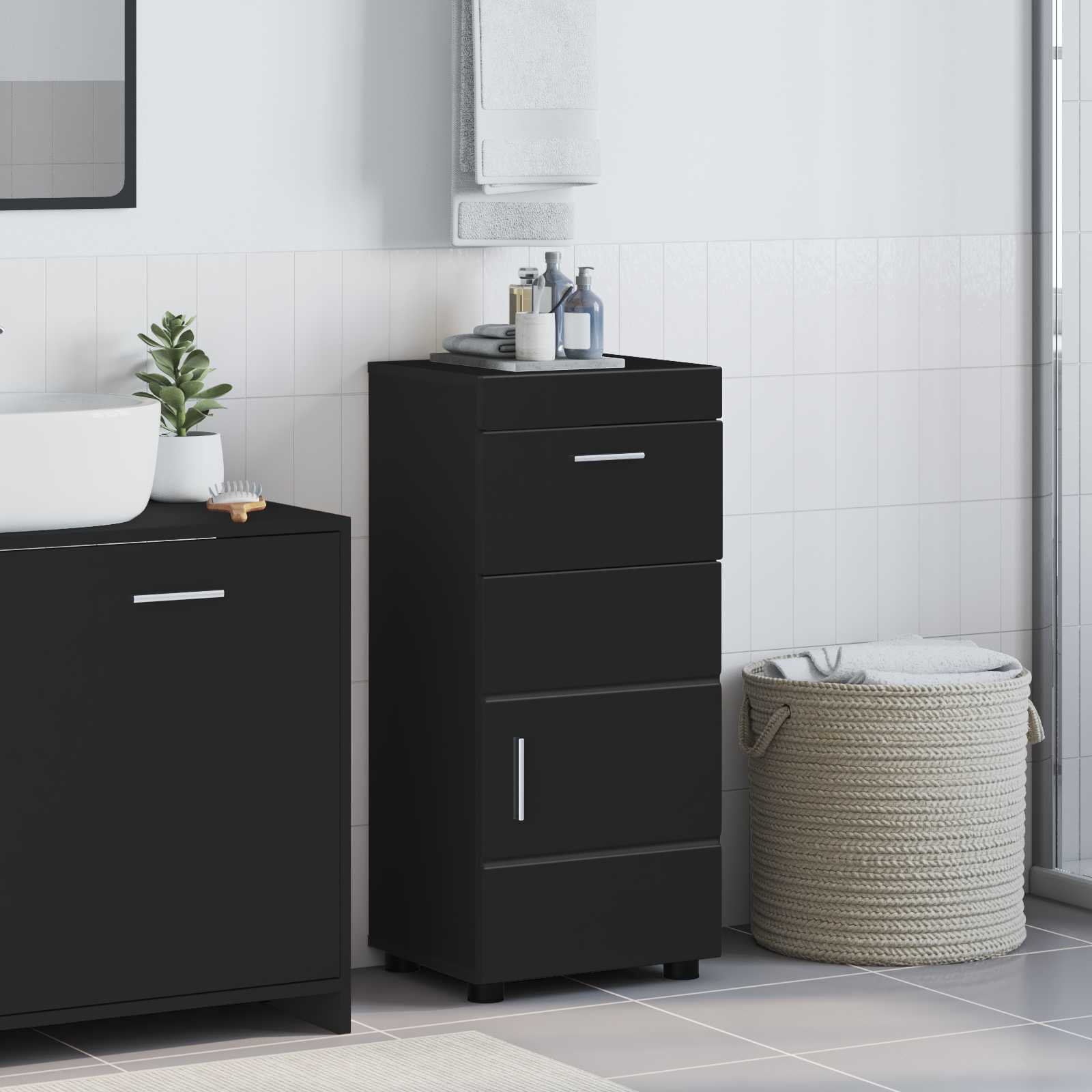 Badezimmerschrank-Set TULUM Schwarz 37 x 31,5 x 82 cm