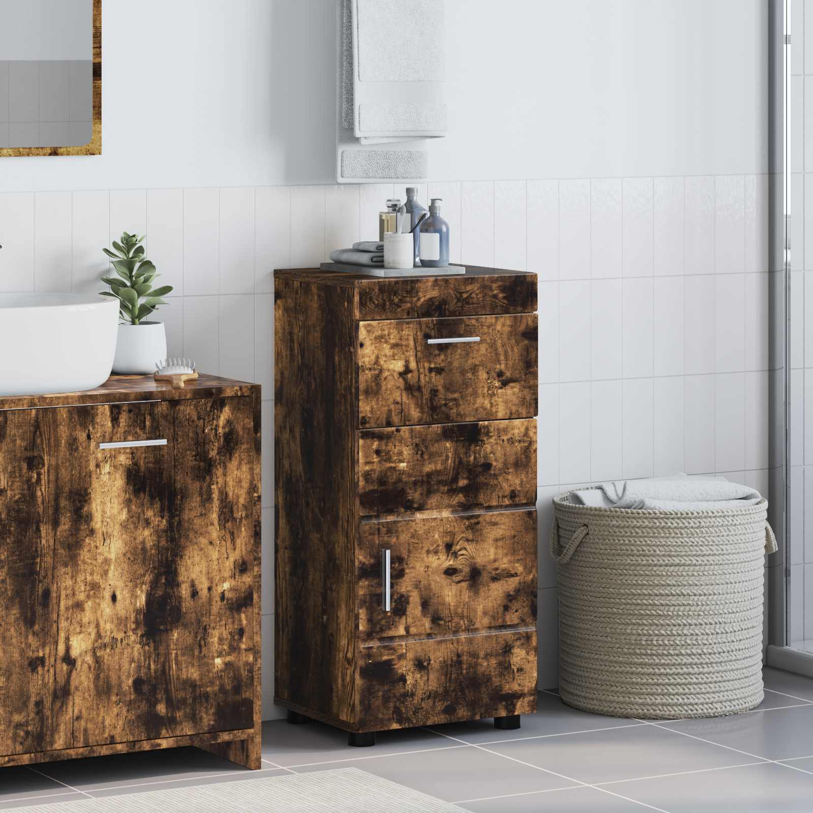Badezimmerschrank-Set TULUM Geräucherte Eiche 37 x 31,5 x 82 cm