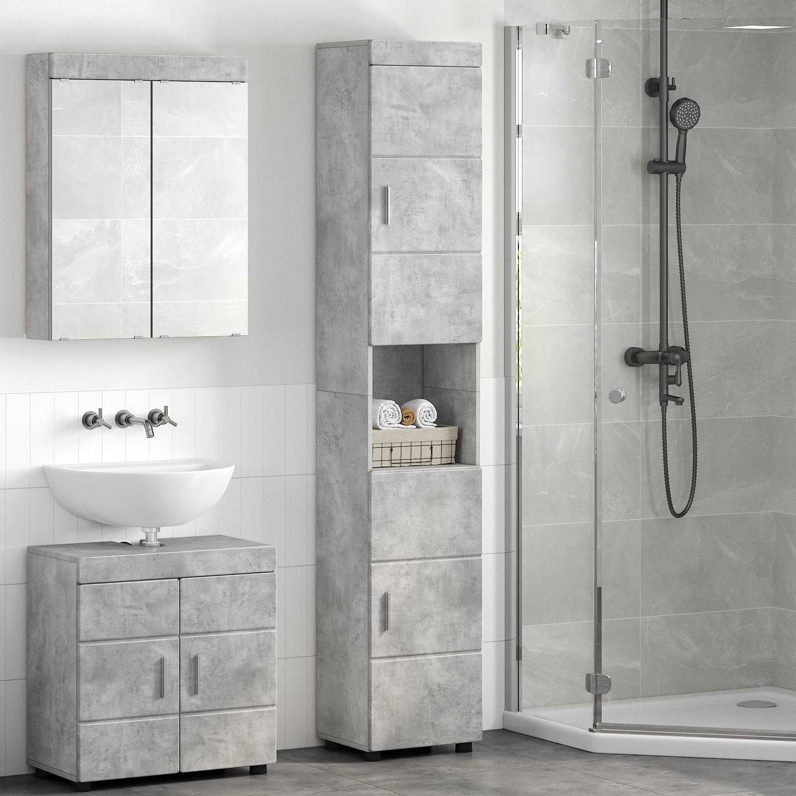 Badezimmerschrank-Set TULUM Beton Grau 37 x 31,5 x 203 cm