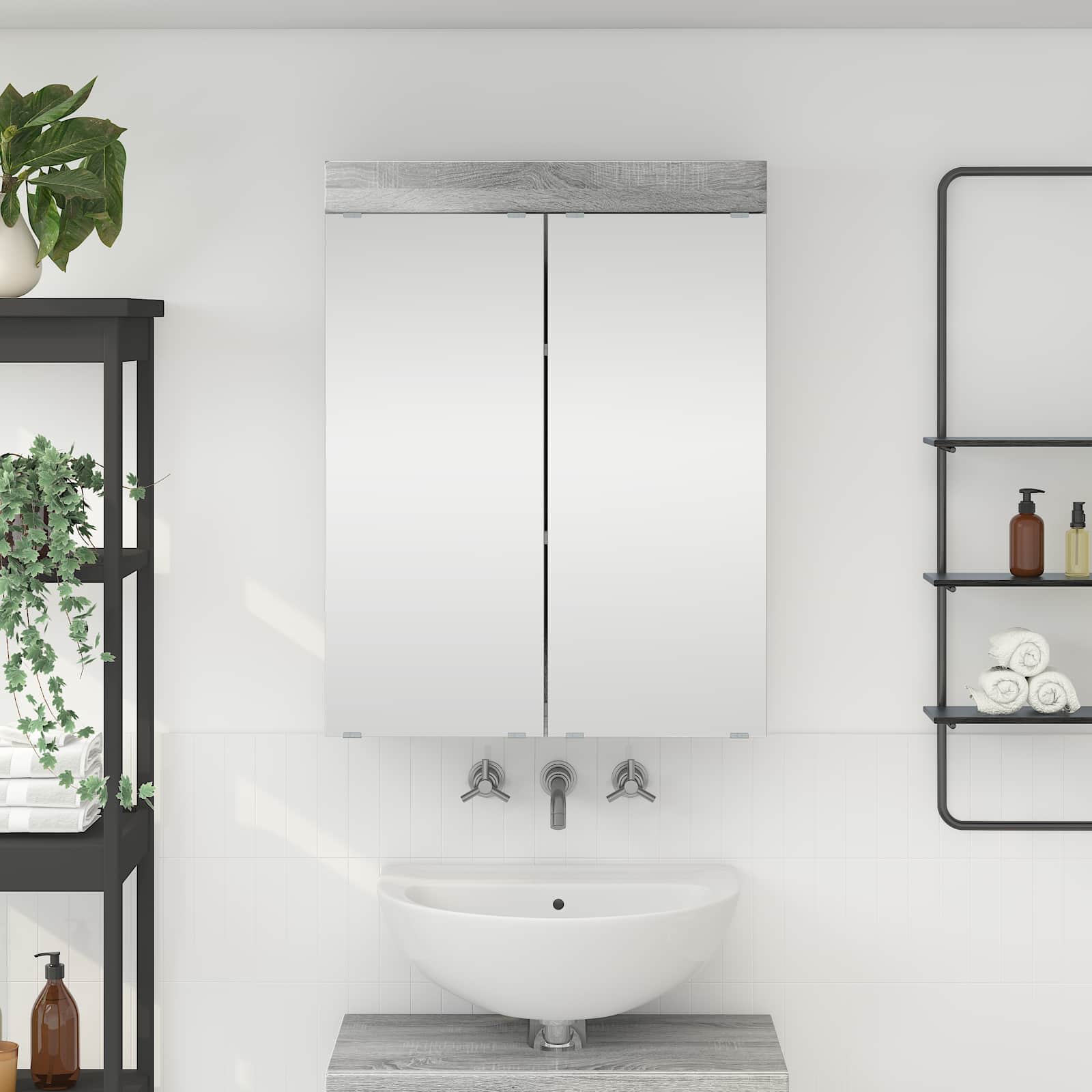 Badezimmerspiegelschrank TULUM Graues Sonoma 60 x 16,5 x 78 cm