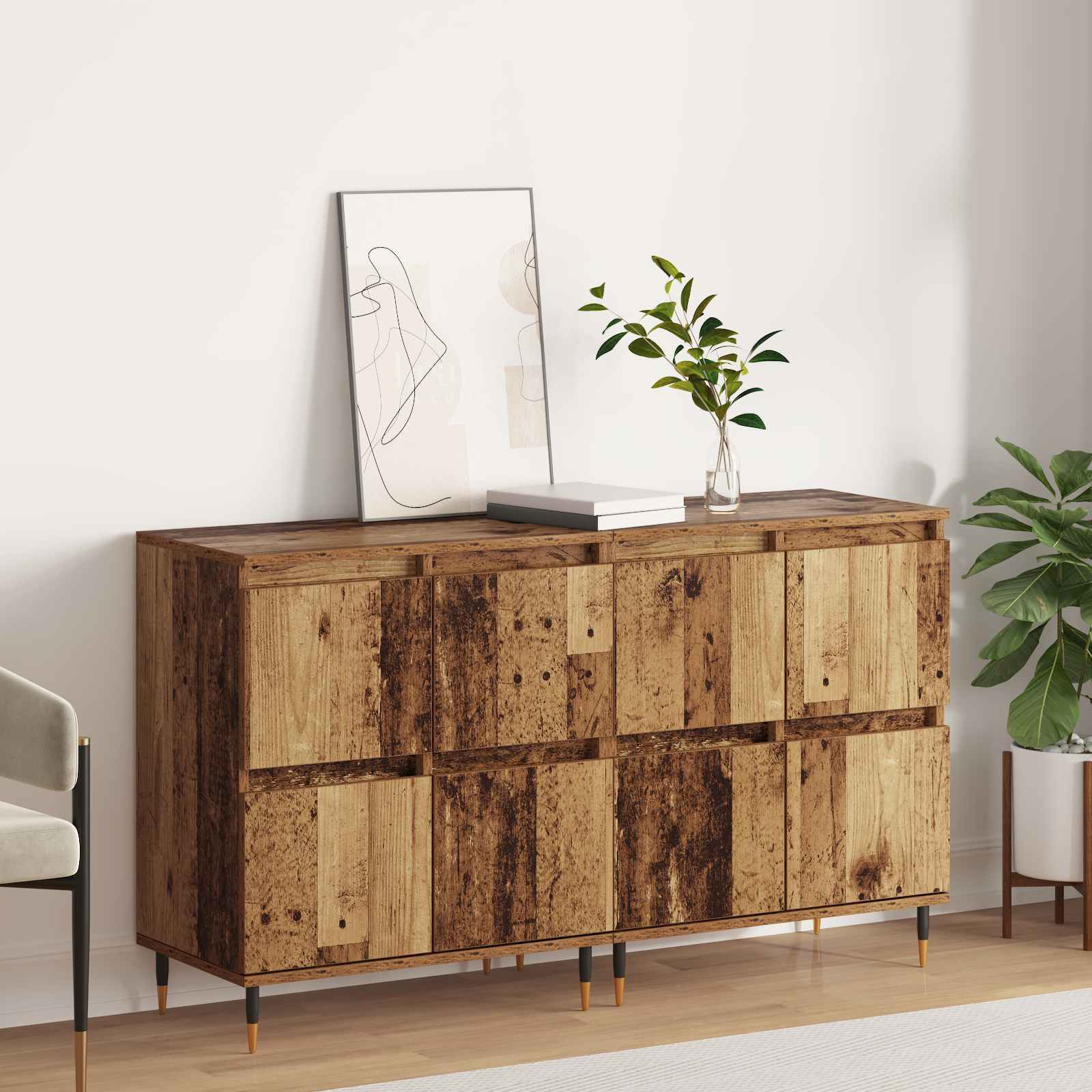 Aufbewahrungsschrank 2 stk. Altholz 60 x 35 x 70 cm