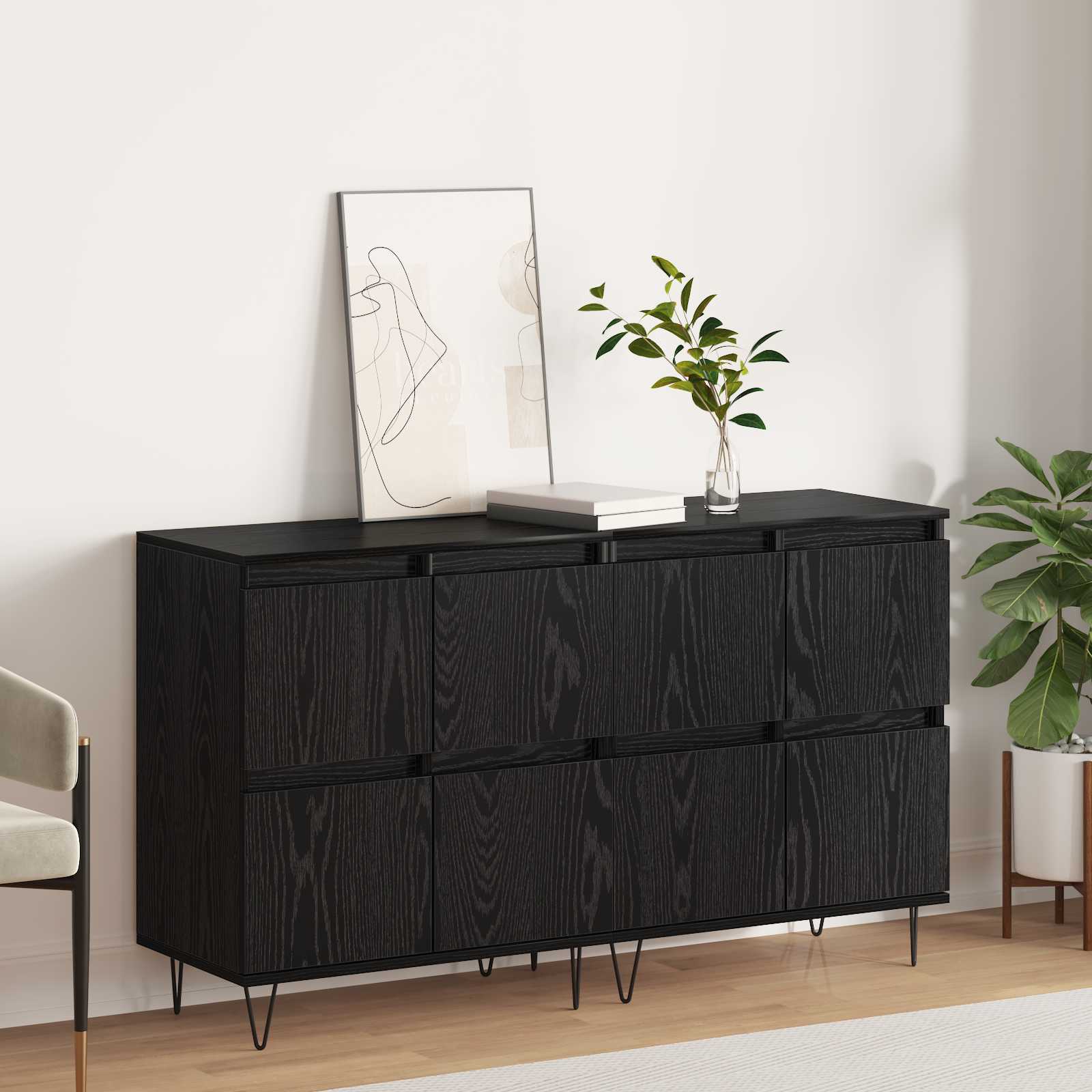 Sideboards 2 stk. Schwarz Eichen-Optik