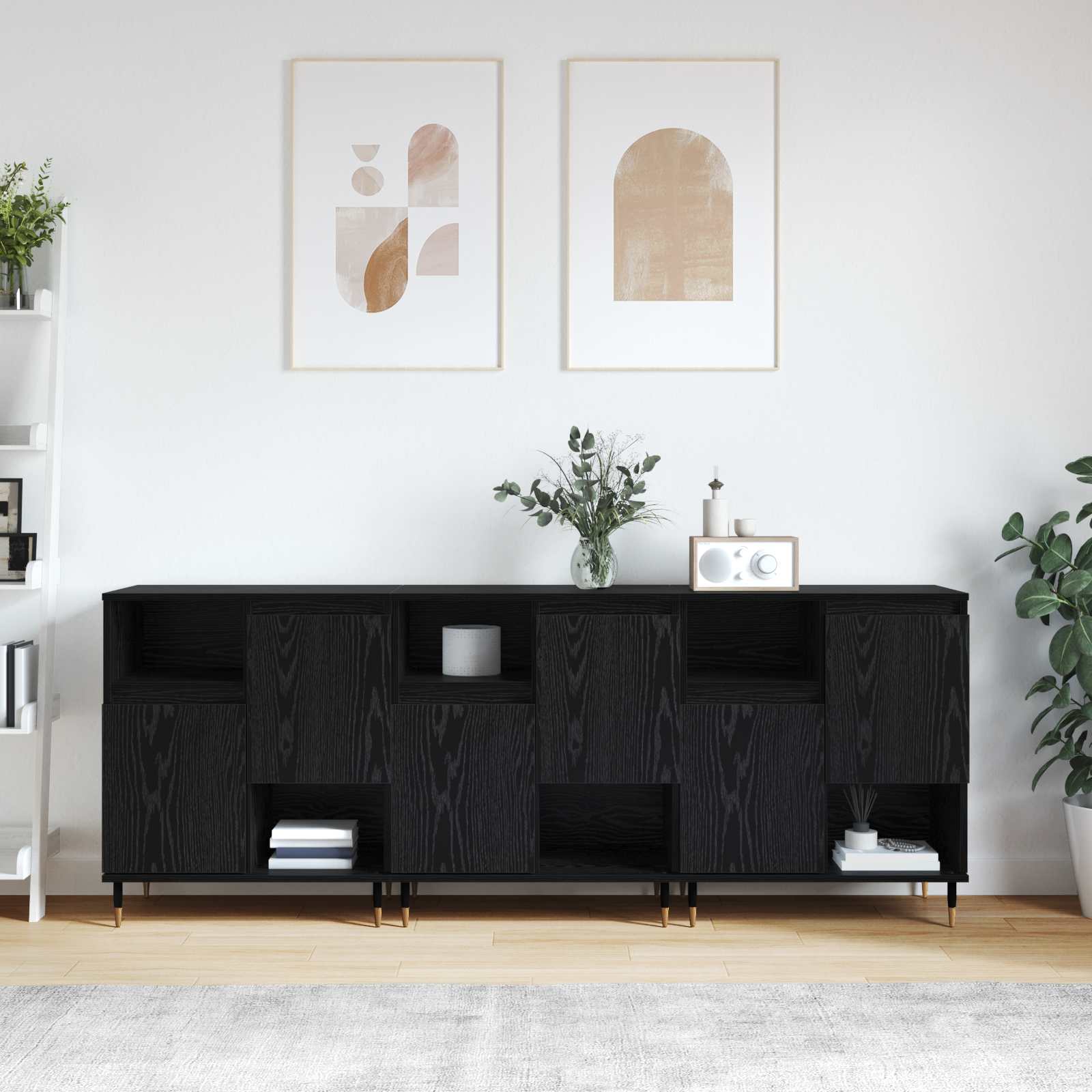 Sideboards 3 stk. Schwarz Eichen-Optik