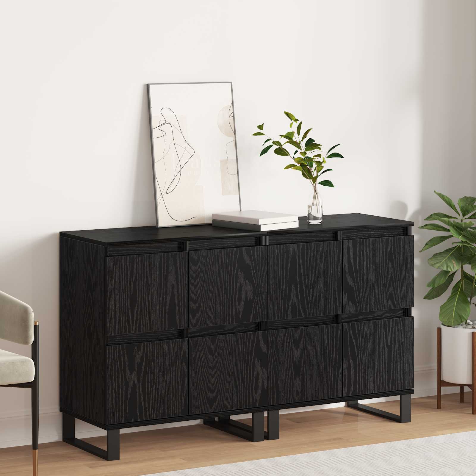 Sideboard 2 stk. Schwarz Eichen-Optik 60 x 35 x 70 cm