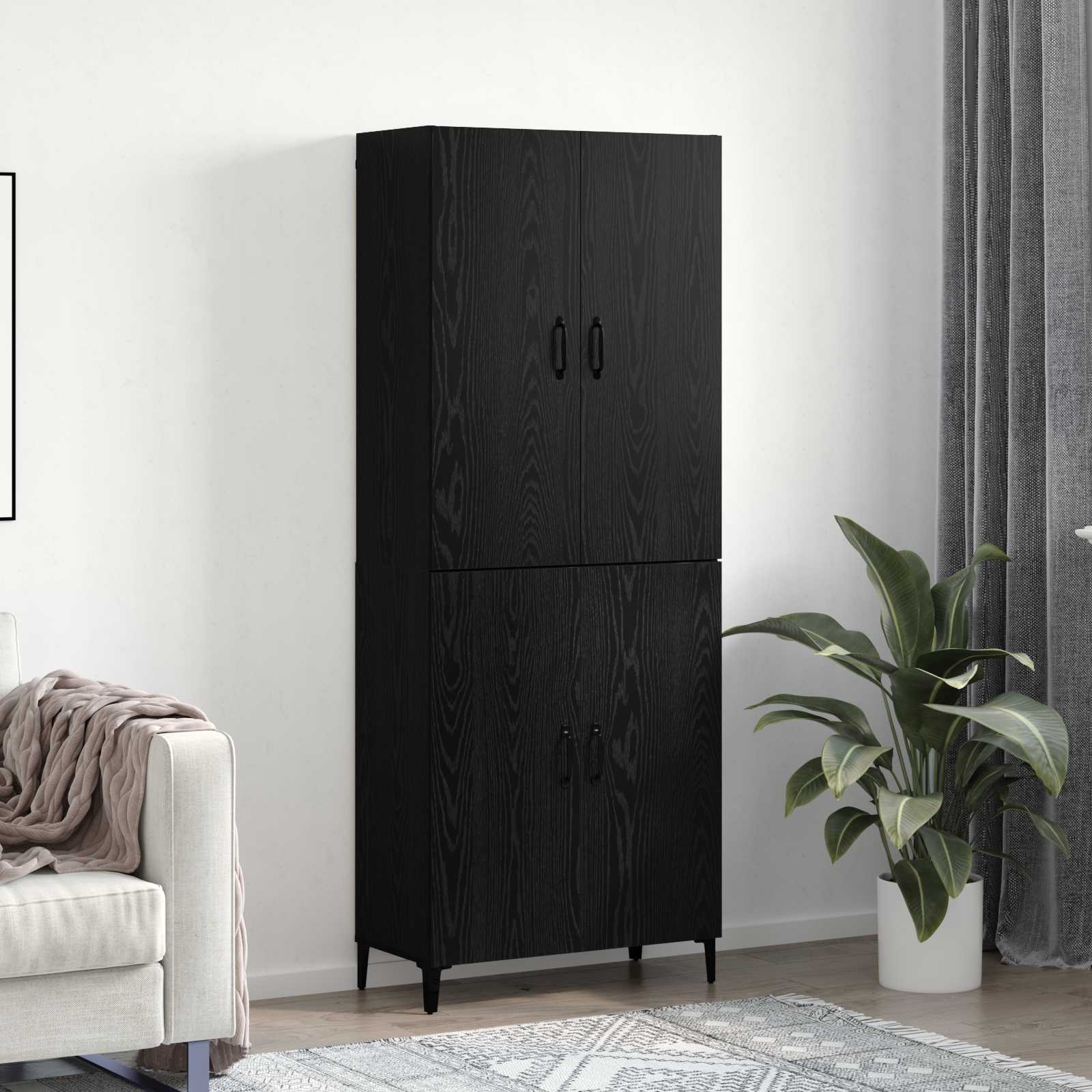 Highboard 2 stk. Schwarz Eichen-Optik 69,5 x 34 x 180 cm