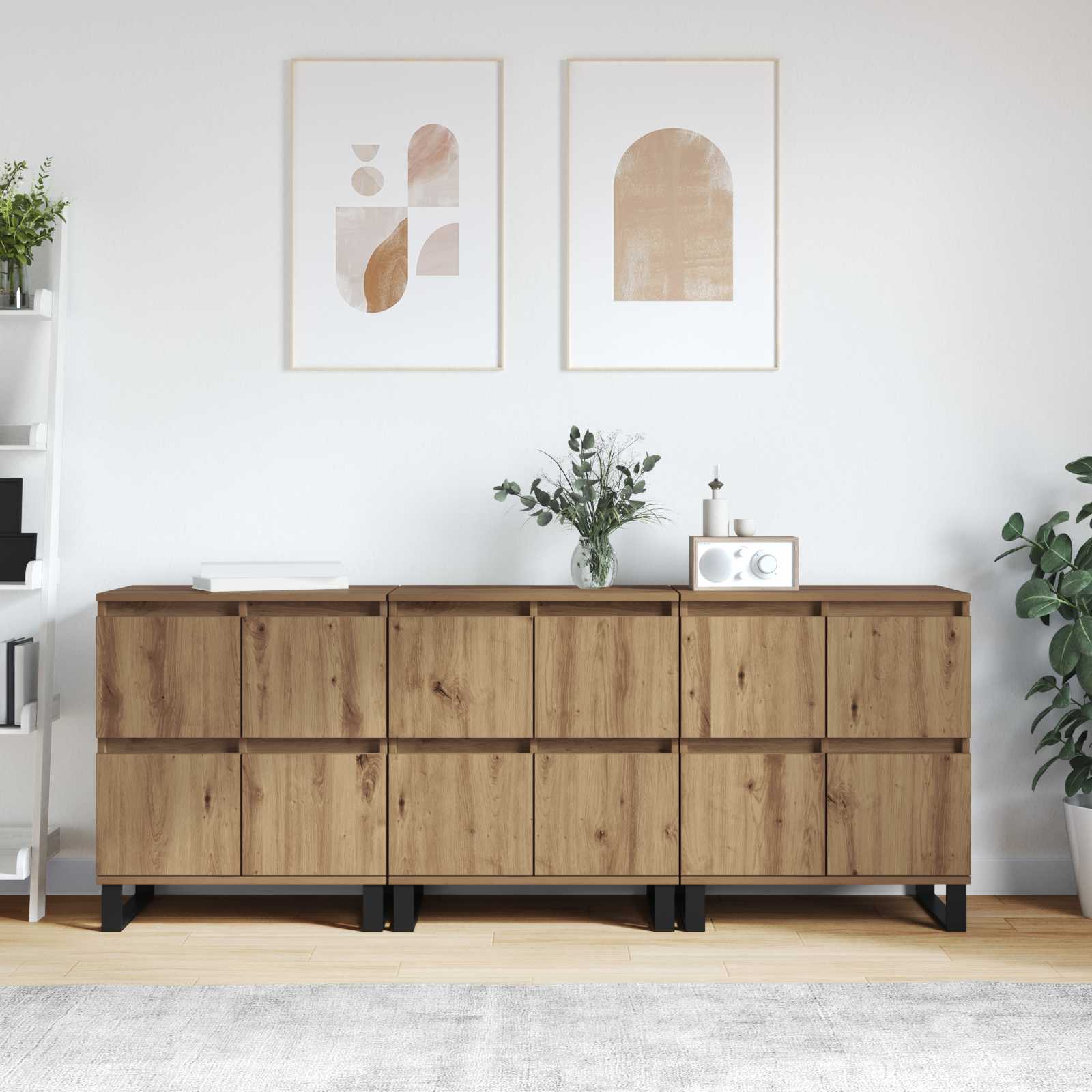 Sideboard 3 stk. Artisan-Eiche 60 x 35 x 70 cm