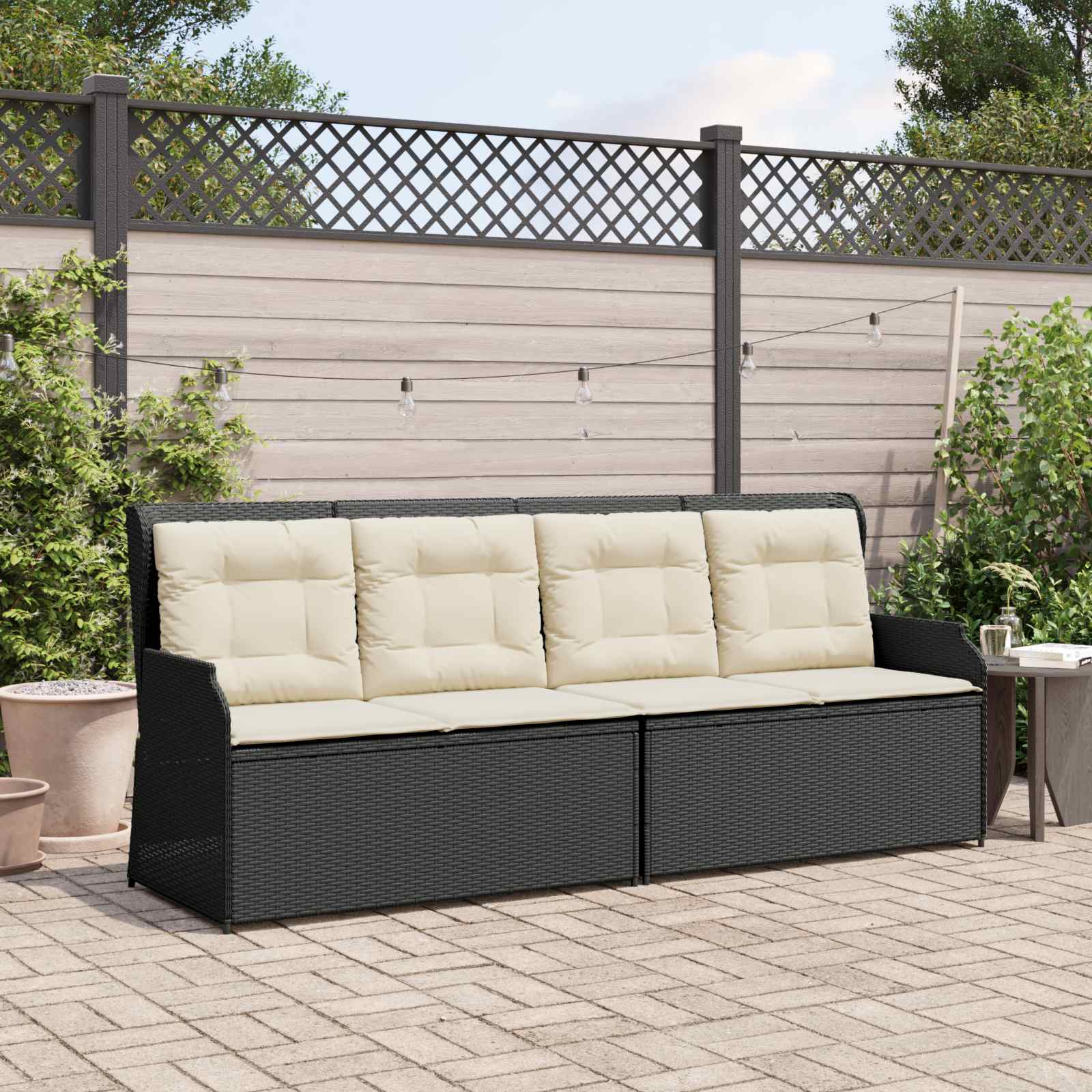 Gartenbank Schwarz und Cremeweiß Poly-Rattan