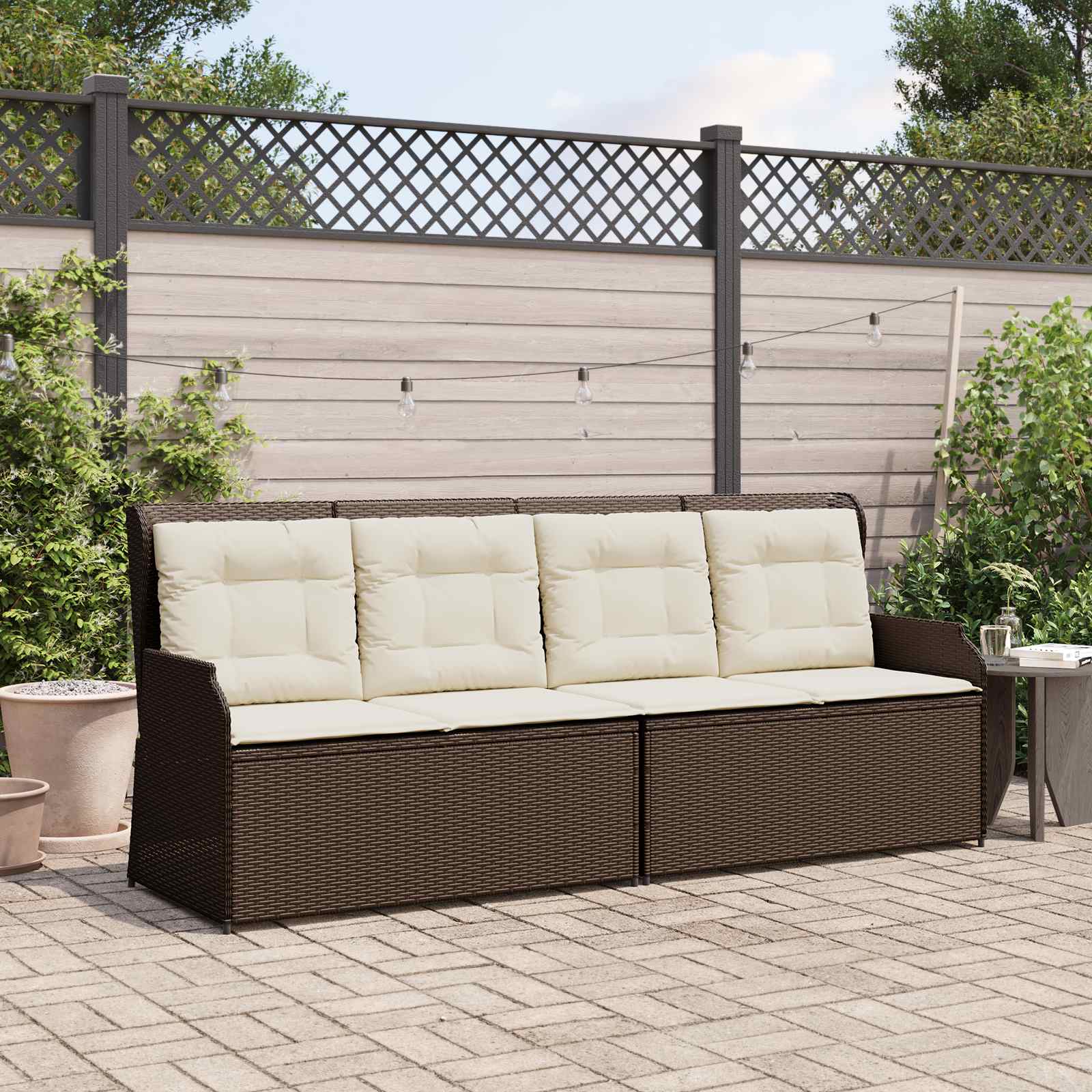 Gartenbank Schwarz und Cremeweiß Poly-Rattan
