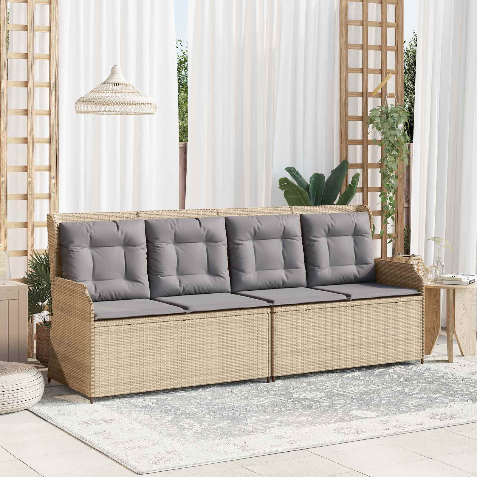 Gartenbank Beige und Grau Poly-Rattan