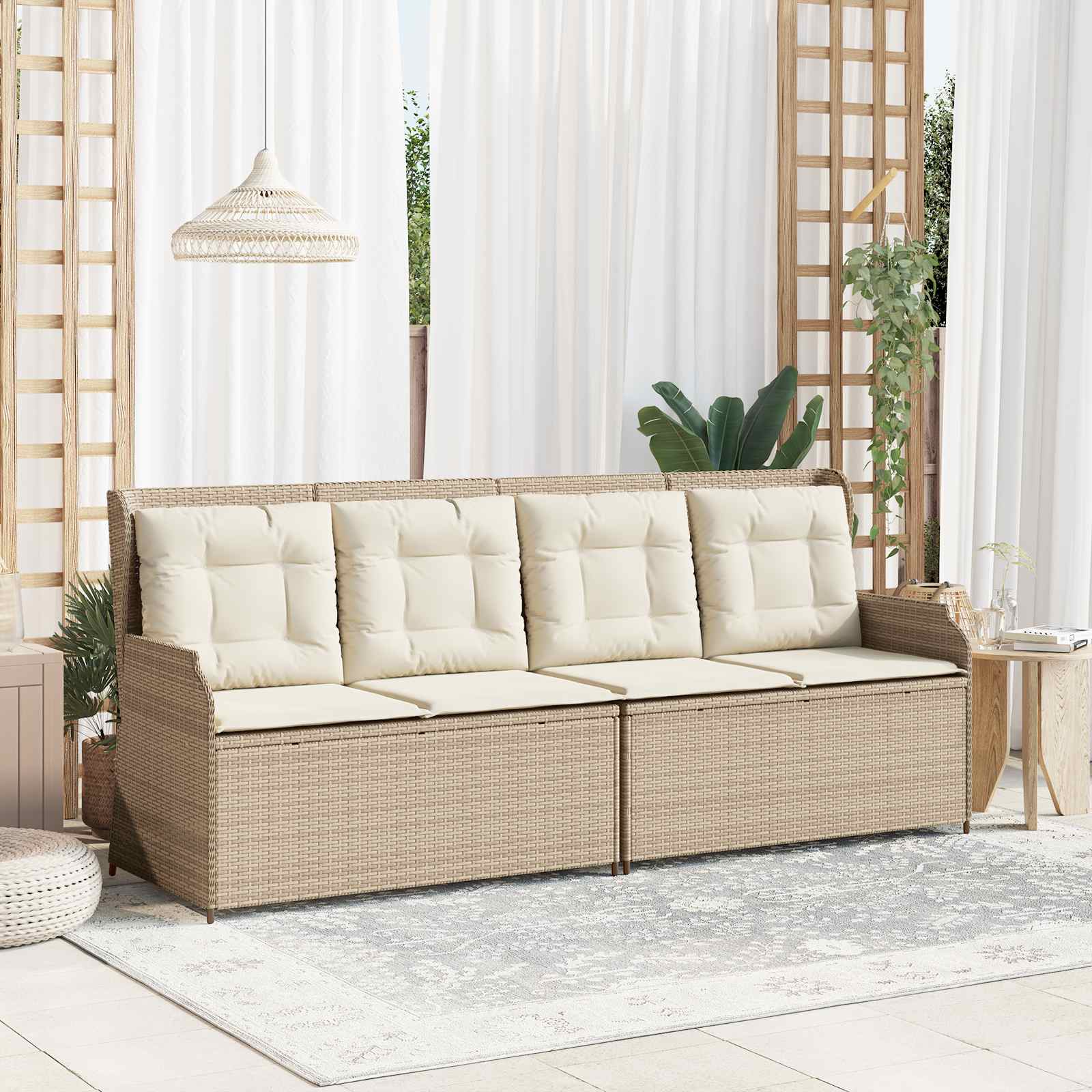 Gartenbank Schwarz und Cremeweiß Poly-Rattan