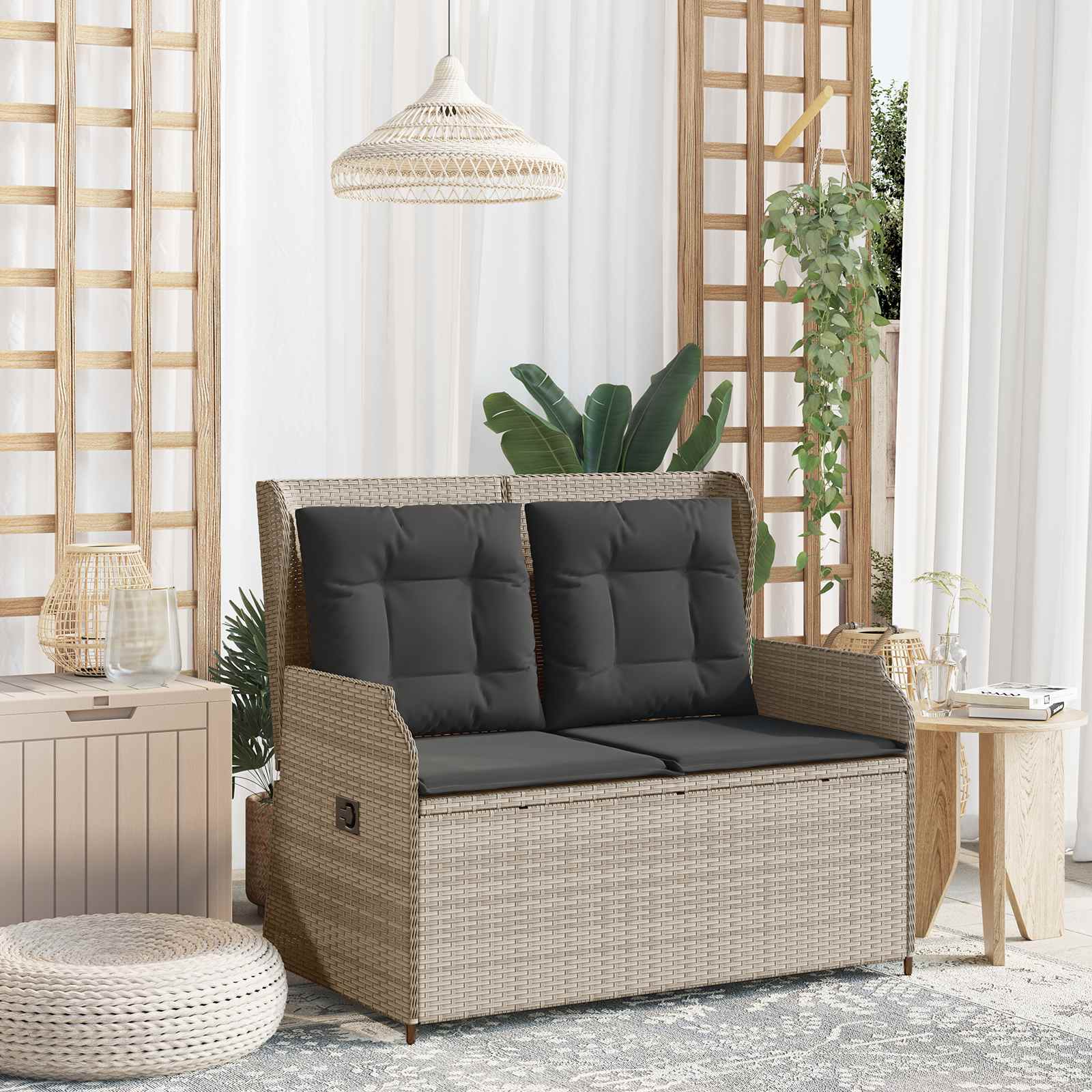 Gartenbank Hellgrau Poly-Rattan
