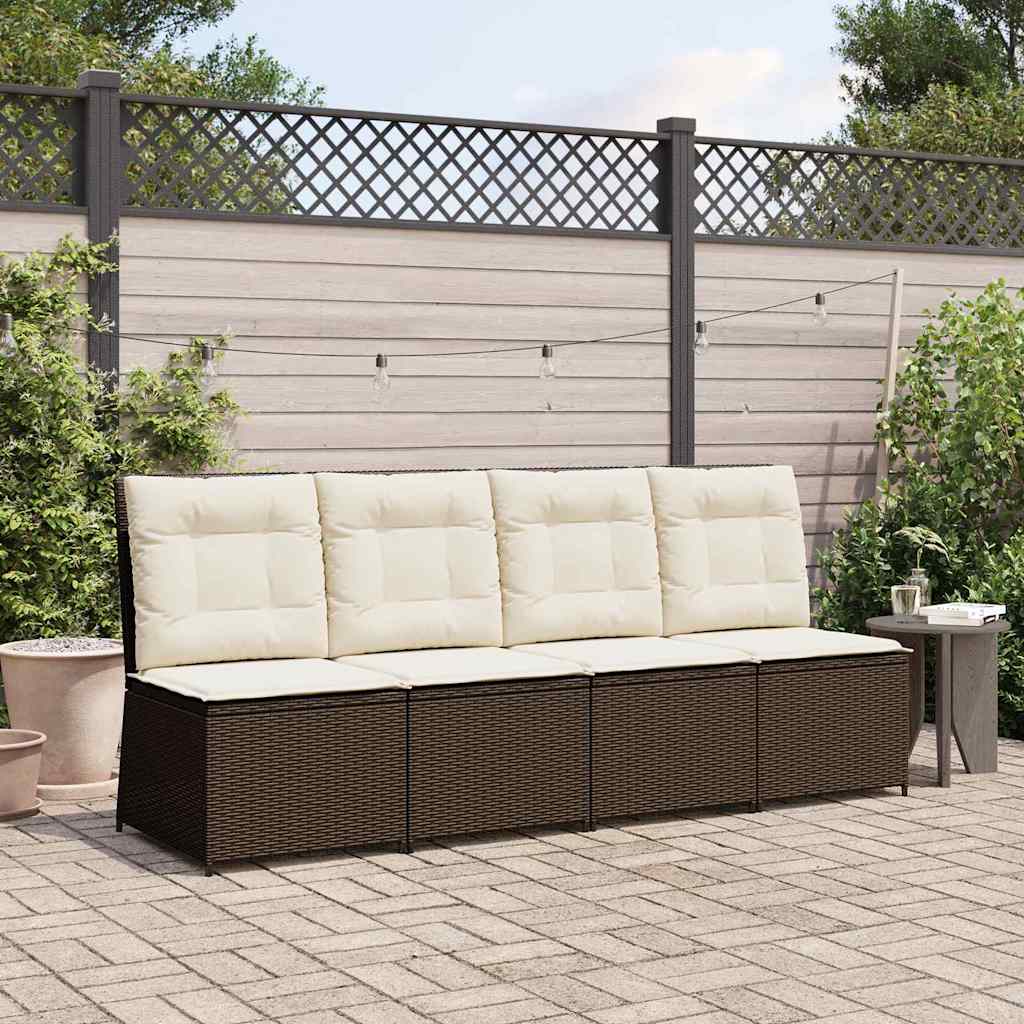 Garten-Sofa mit Kissen Schwarz und Cremeweiß Poly-Rattan