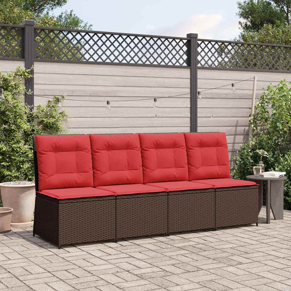 Garten-Sofa mit Kissen Braun und Rot Poly-Rattan