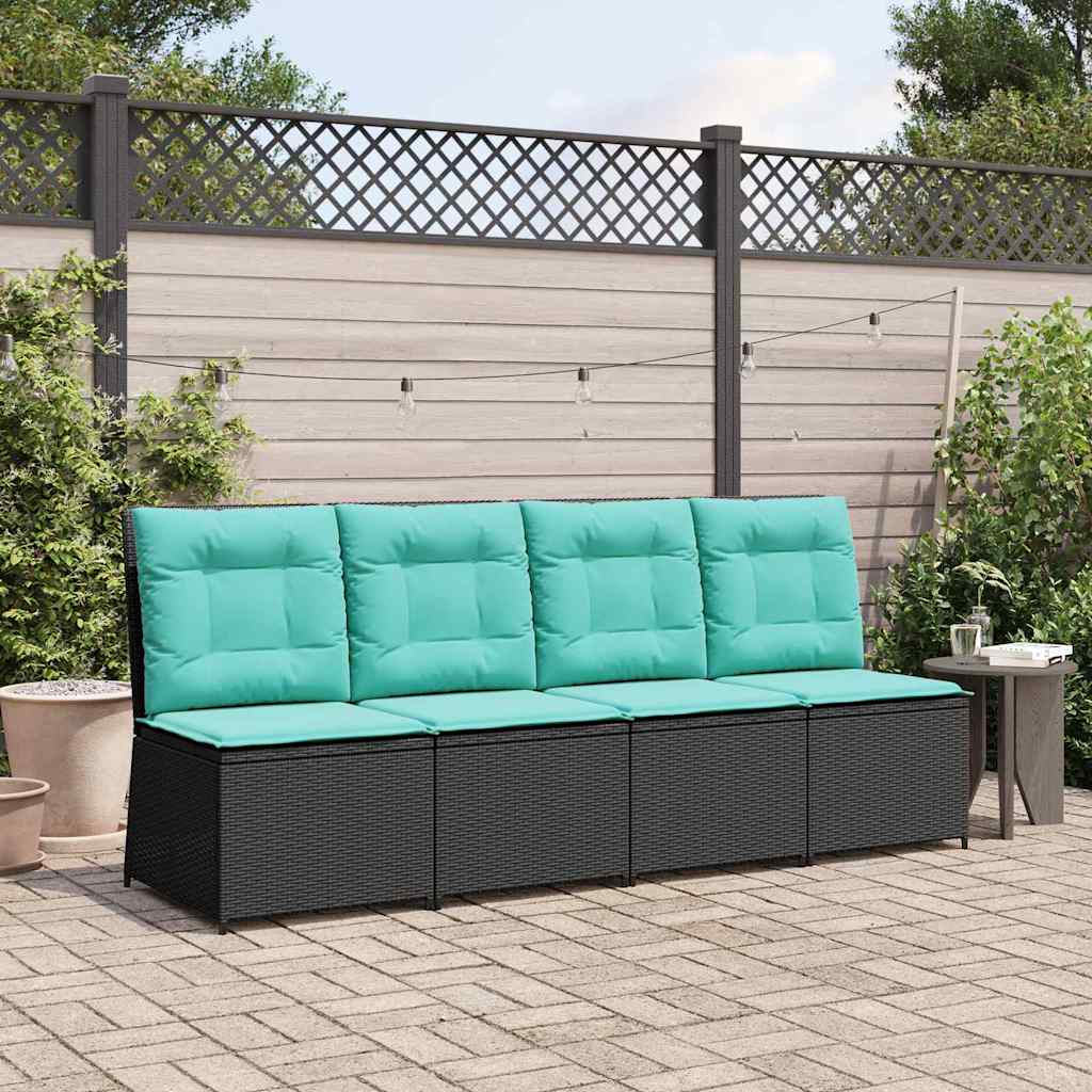 Garten-Sofa mit Kissen Schwarz und Türkis Poly-Rattan