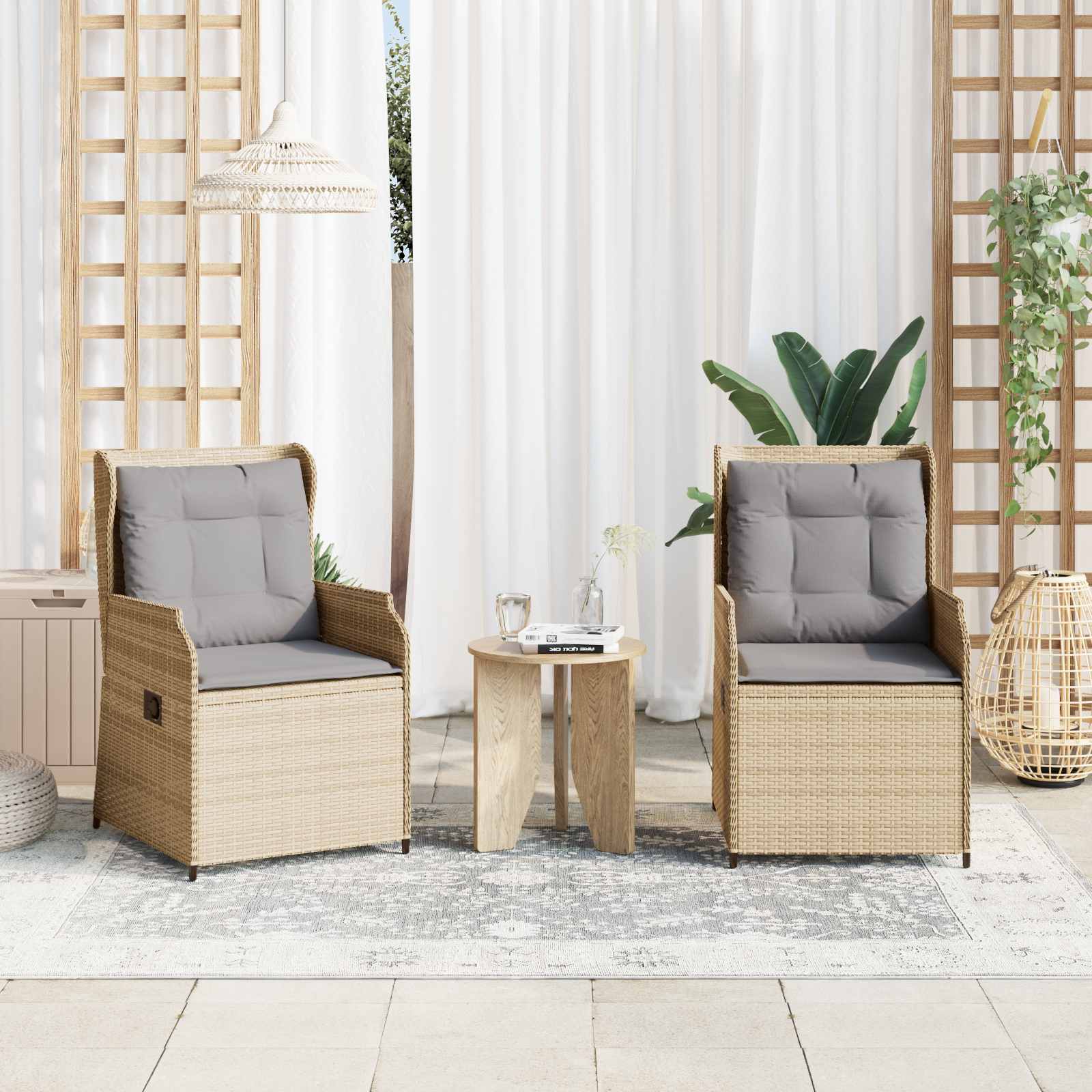 Gartenbank 2 stk. Beige Poly-Rattan