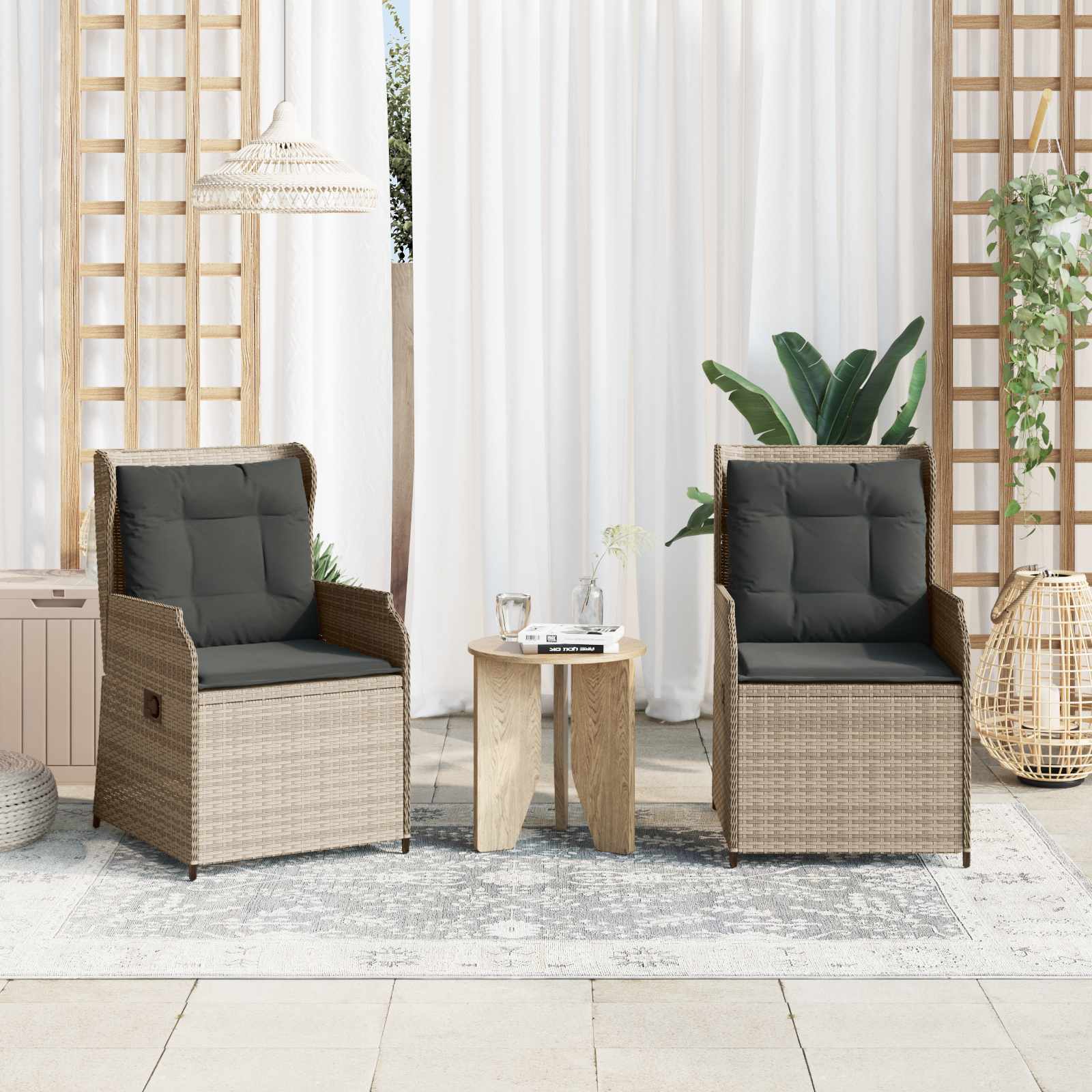 Gartenbank 2 stk. Hellgrau Poly-Rattan