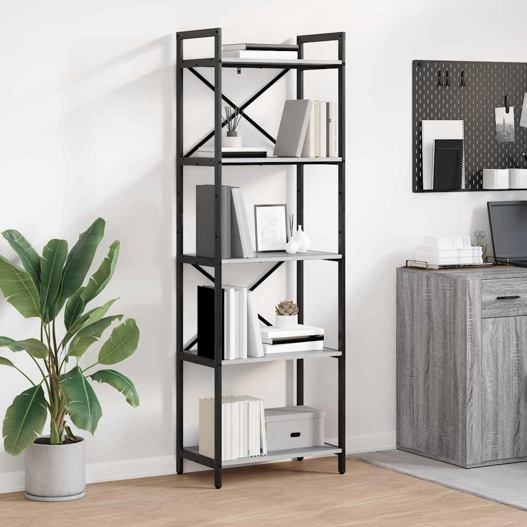 Bücherregal 5 Ebenen 56 x 34 x 171 cm Holzwerkstoff Sonoma-Grau