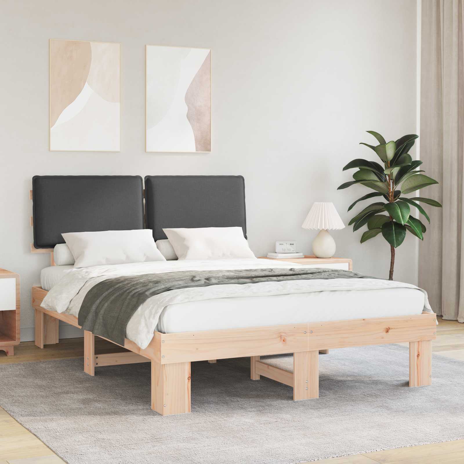 Bettgestell mit gepolstertem Kopfteil Dunkelgrau 140 x 190 cm