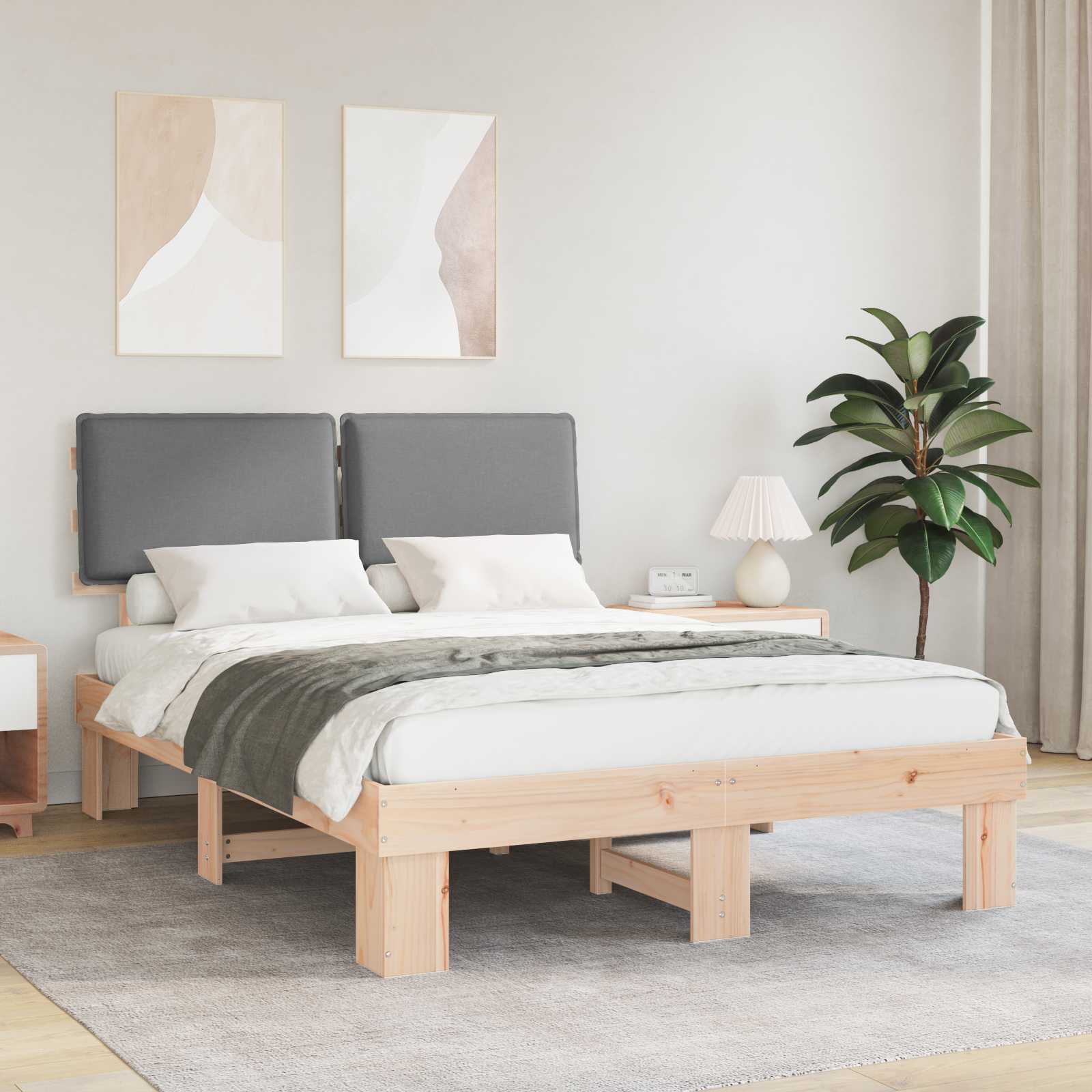 Bettgestell mit gepolstertem Kopfteil Hellgrau 135 x 190 cm