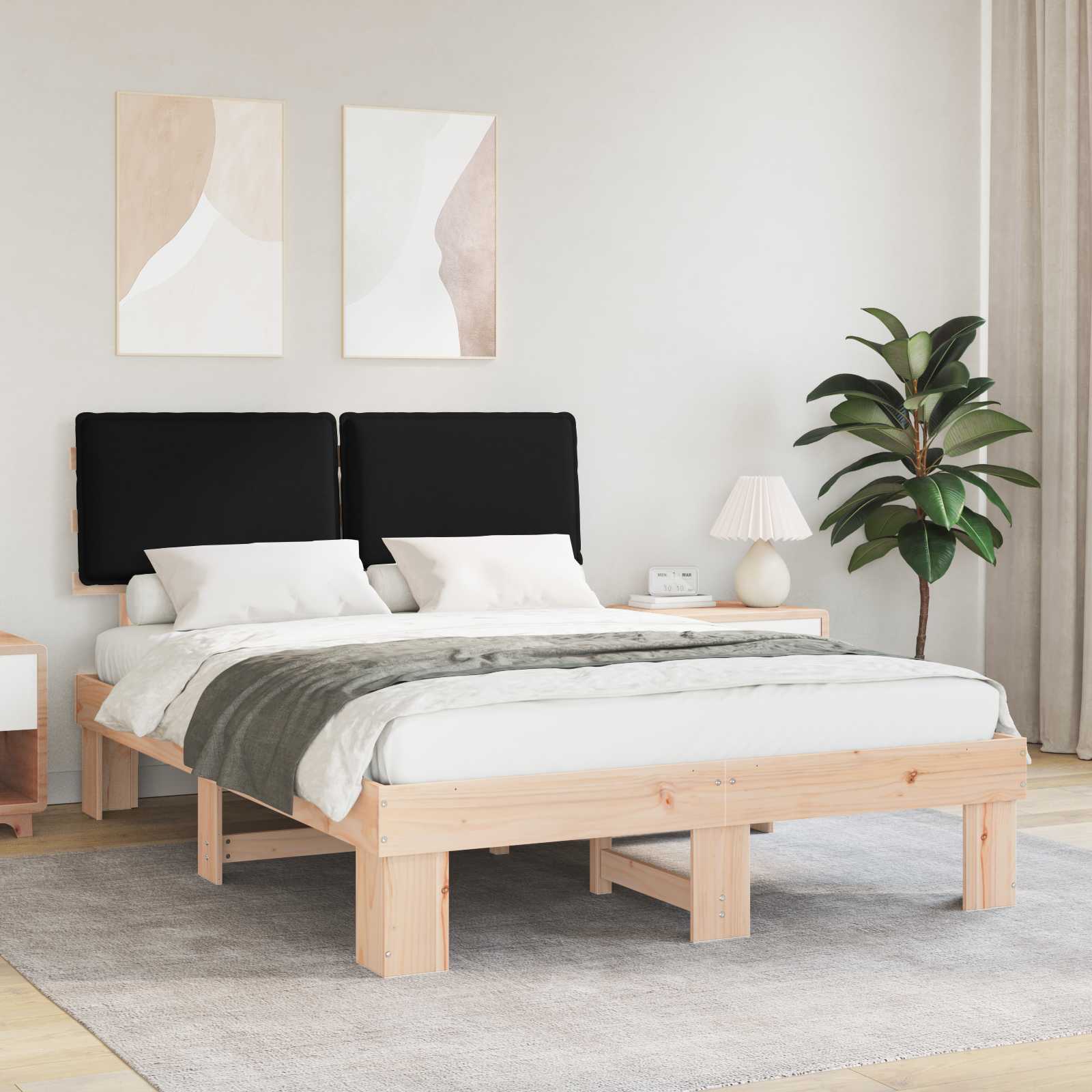 Bettgestell mit gepolstertem Kopfteil Schwarz 135 x 190 cm