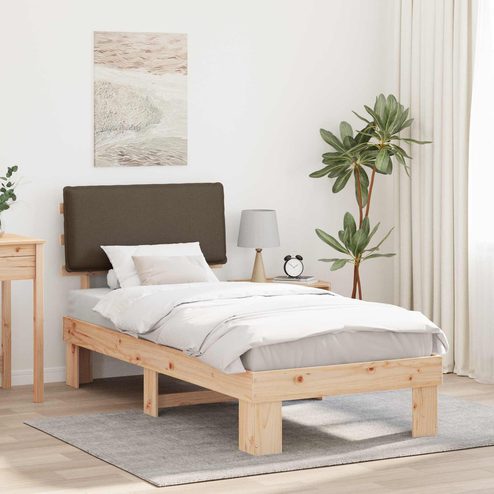 Bettgestell mit gepolstertem Kopfteil Taupe 90 x 190 cm