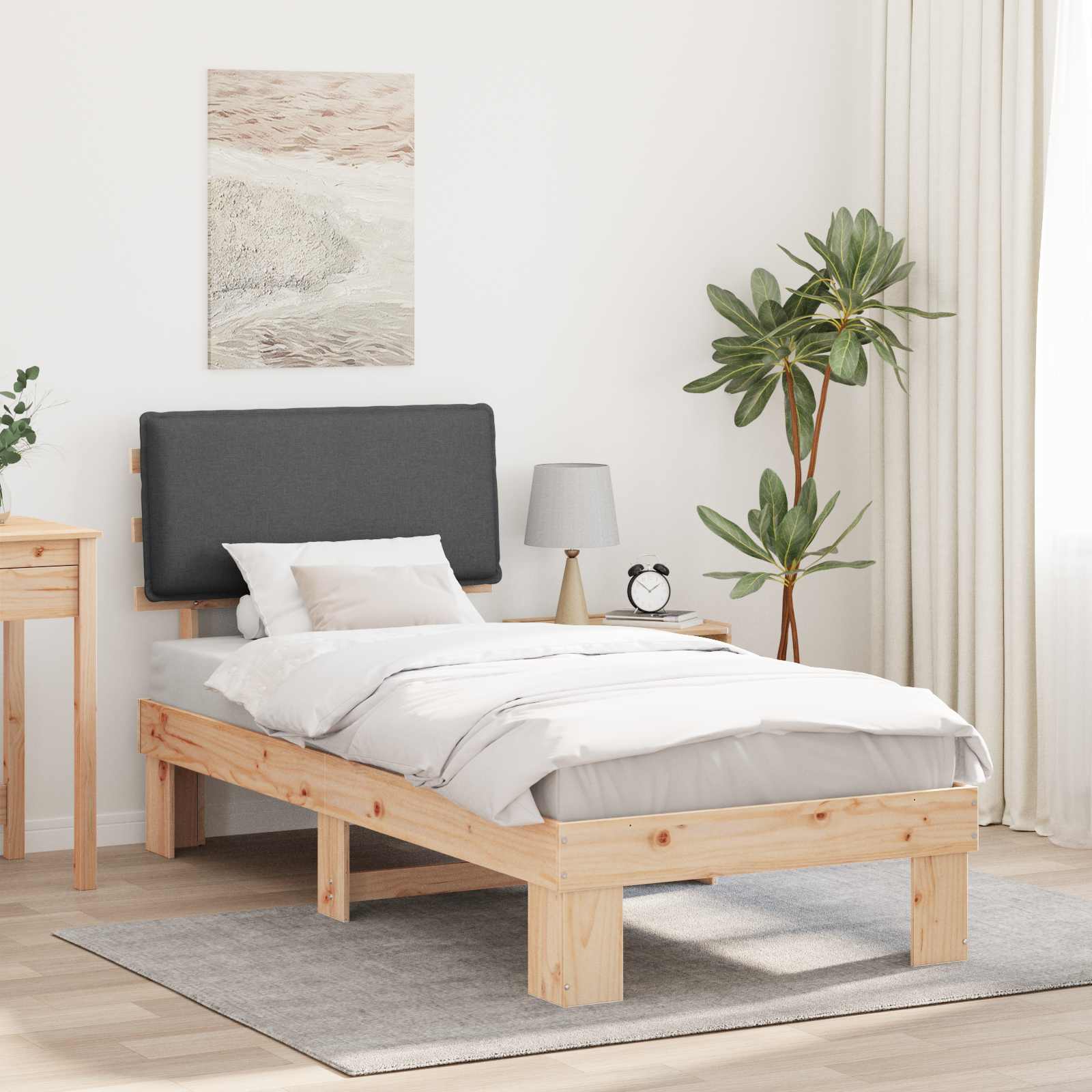 Bettgestell mit gepolstertem Kopfteil Dunkelgrau 75 x 190 cm