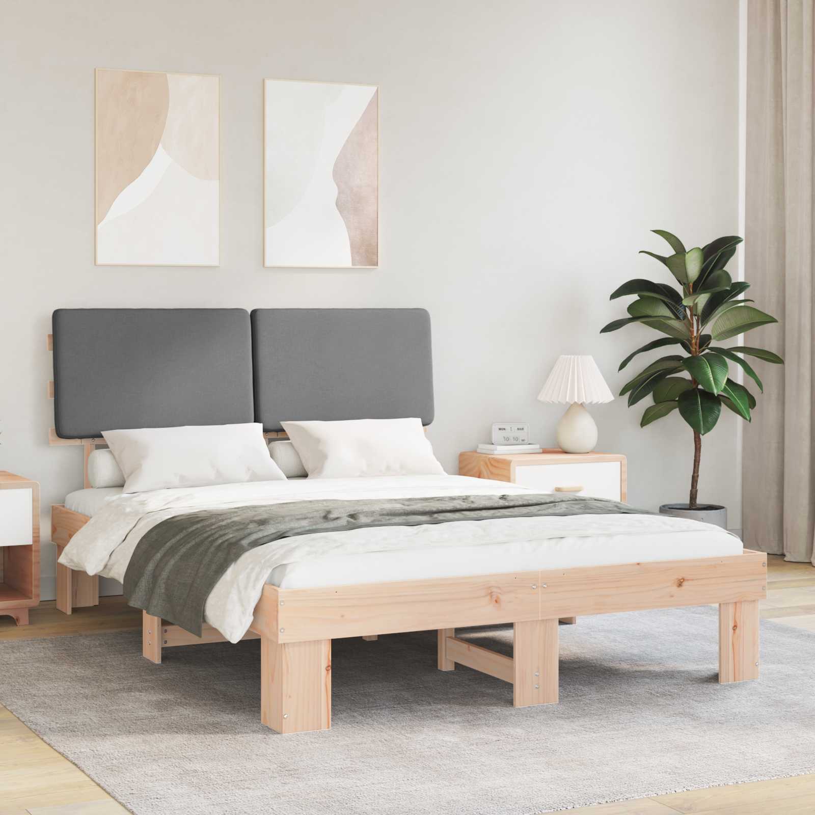 Bettgestell mit gepolstertem Kopfteil Hellgrau 160 x 200 cm