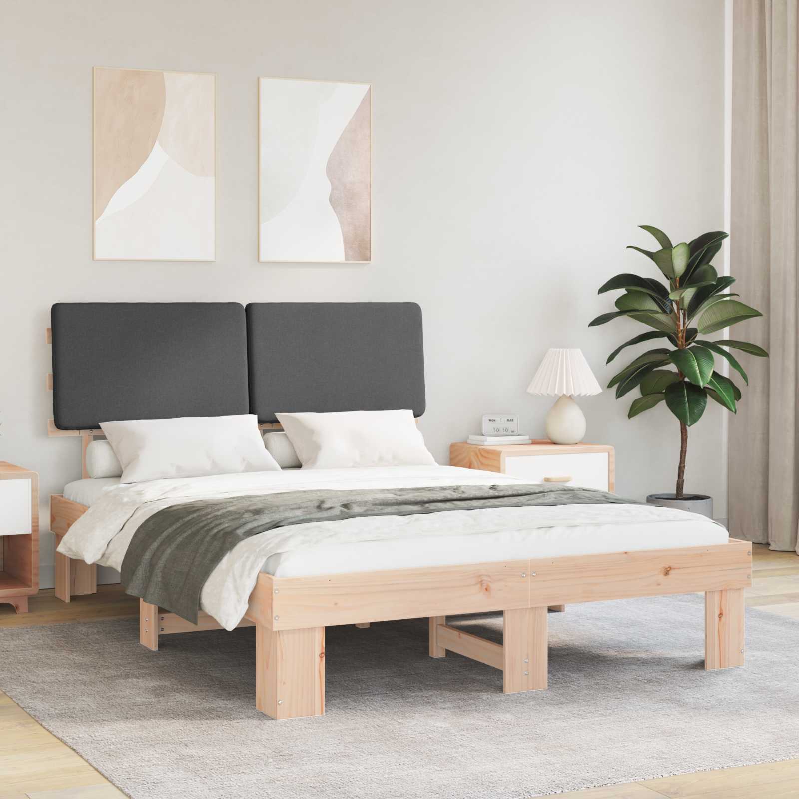 Bettgestell mit gepolstertem Kopfteil Dunkelgrau 135 x 190 cm