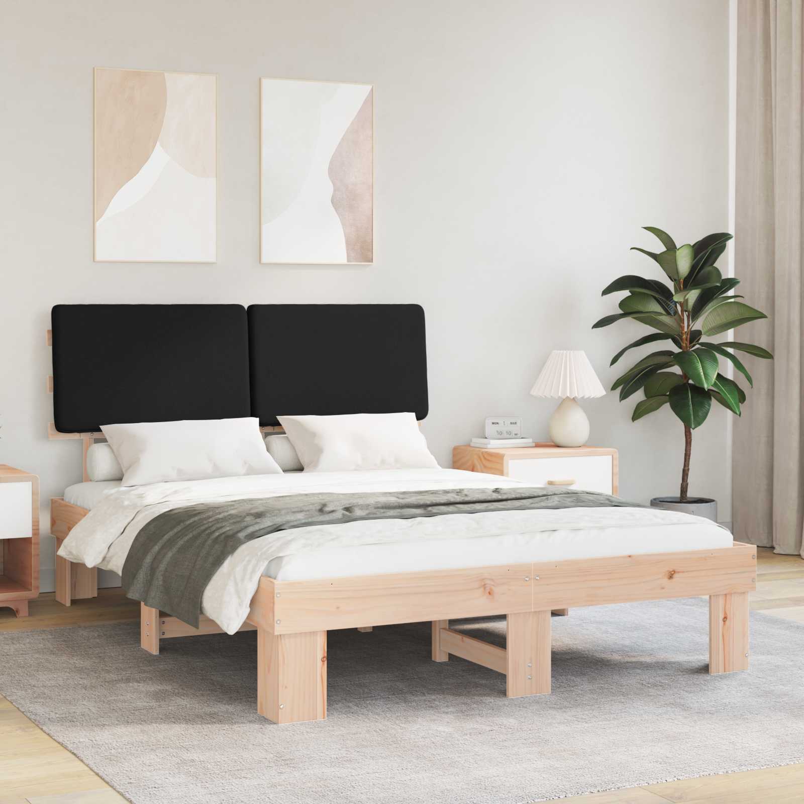 Bettgestell mit gepolstertem Kopfteil Schwarz 135 x 190 cm