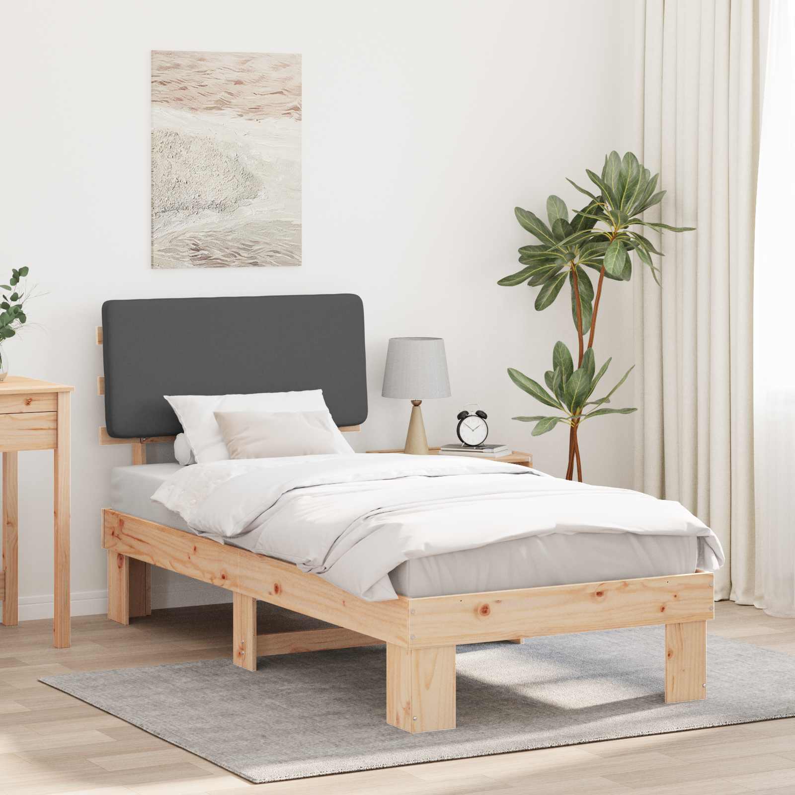 Bettgestell mit gepolstertem Kopfteil Dunkelgrau 90 x 200 cm