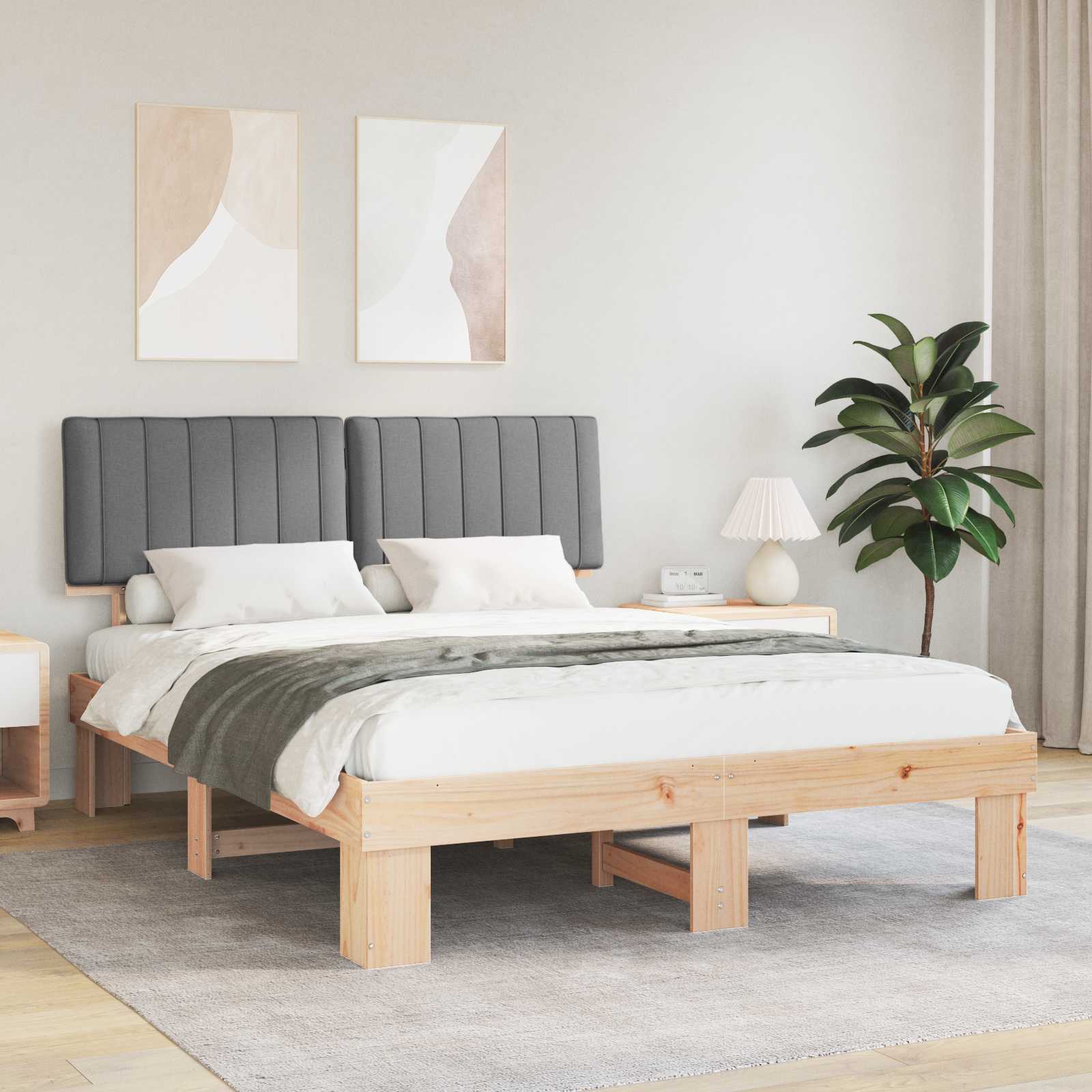 Bettgestell mit gepolstertem Kopfteil Hellgrau 160 x 200 cm