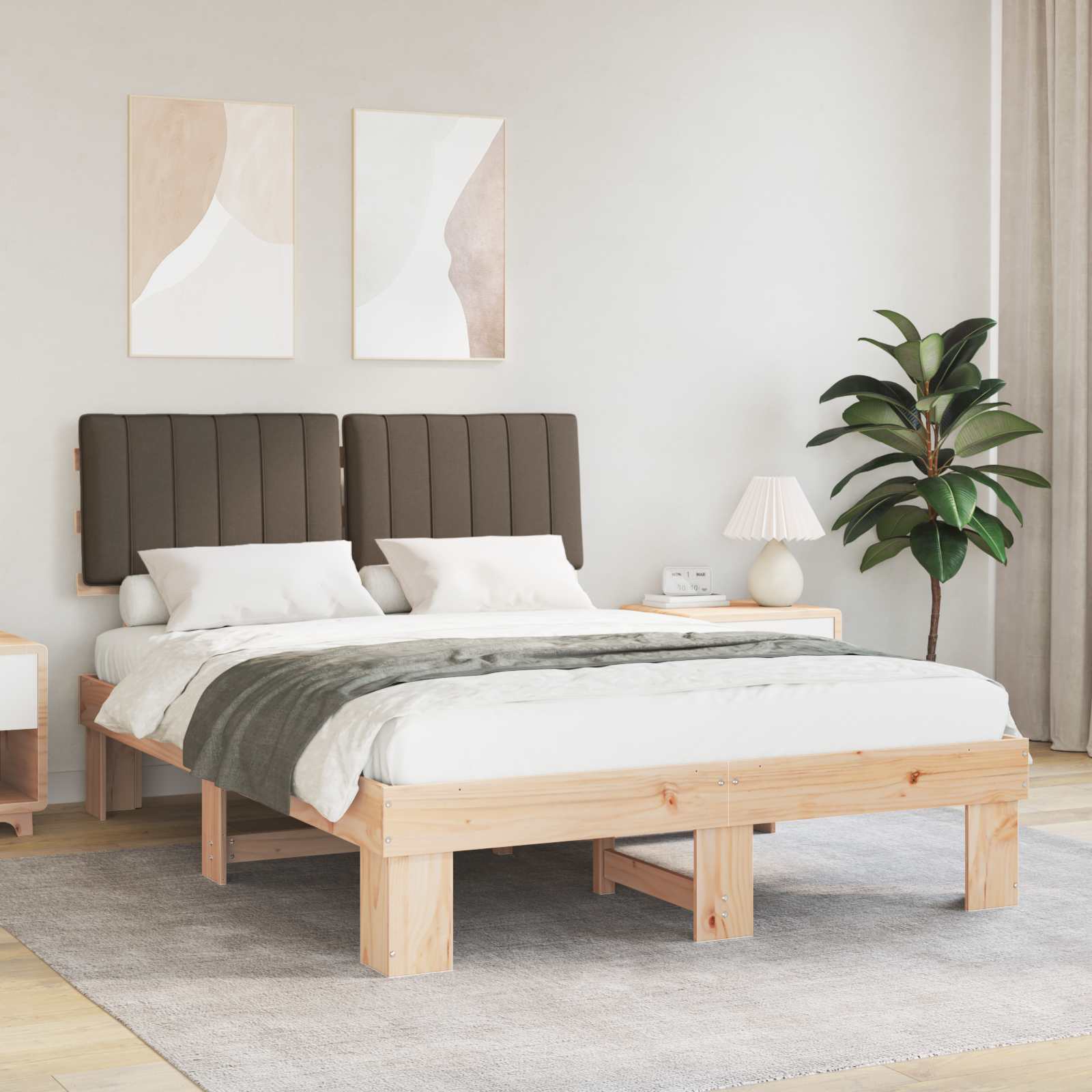 Bettgestell mit gepolstertem Kopfteil Taupe 140 x 190 cm