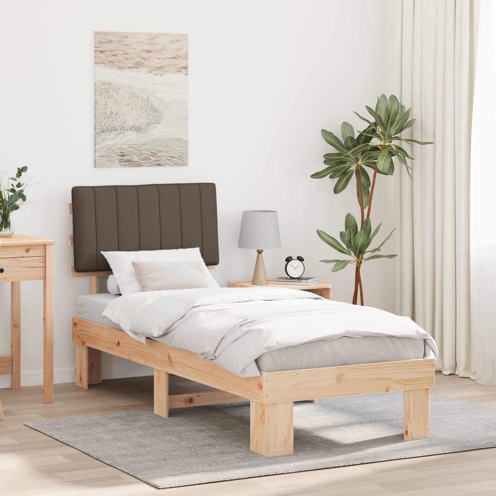 Bettgestell mit gepolstertem Kopfteil Taupe 75 x 190 cm