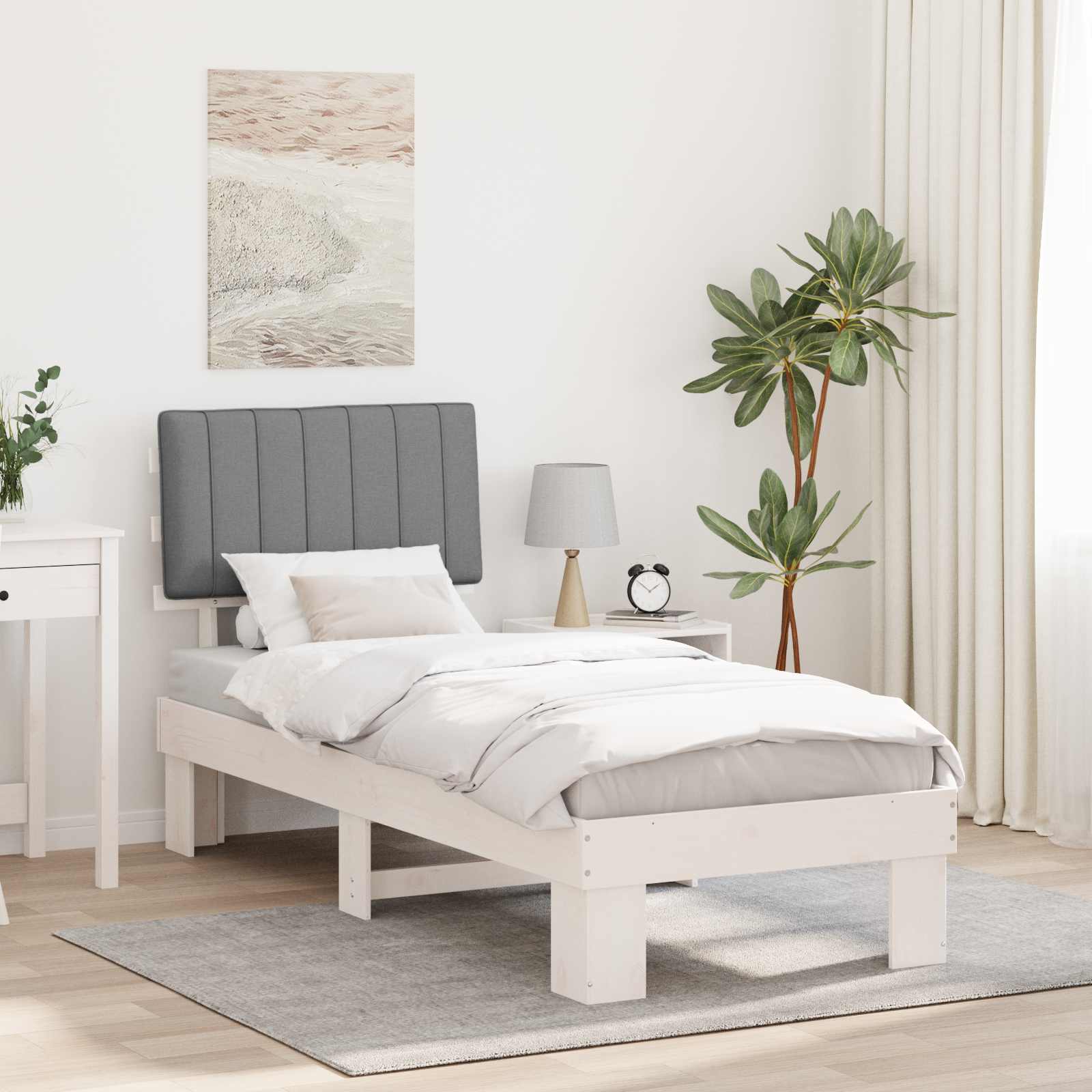 Bettgestell mit gepolstertem Kopfteil Hellgrau 75 x 190 cm