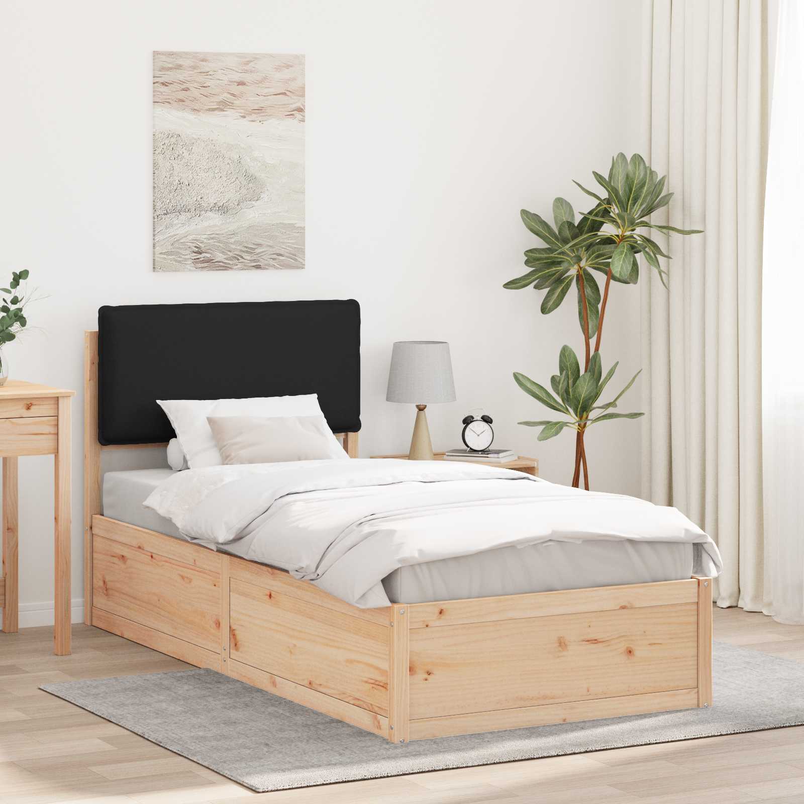 Bettgestell mit gepolstertem Kopfteil Schwarz 100 x 200 cm