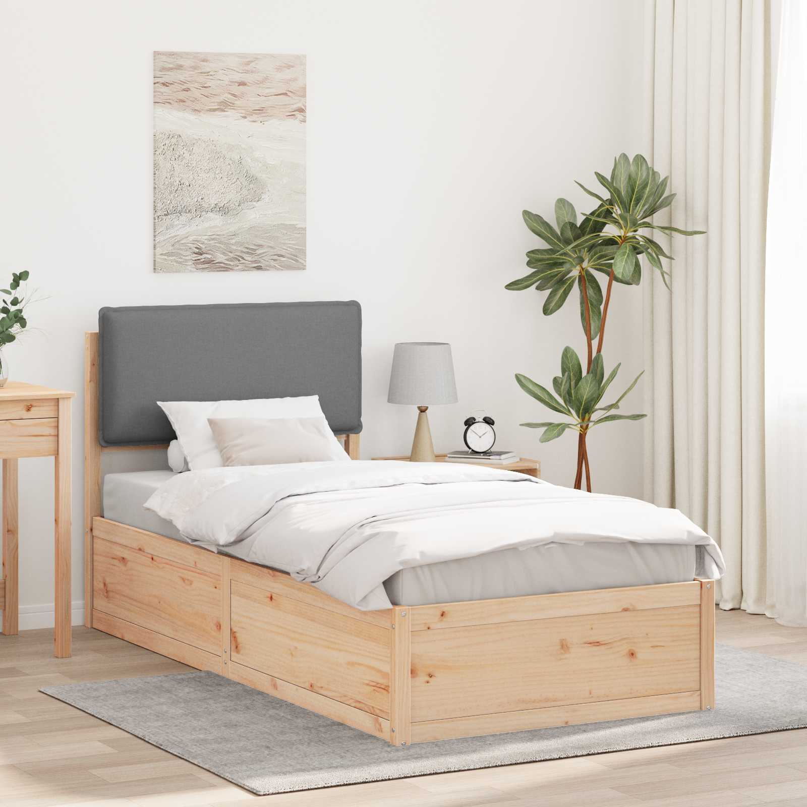 Bettgestell mit gepolstertem Kopfteil Hellgrau 75 x 190 cm