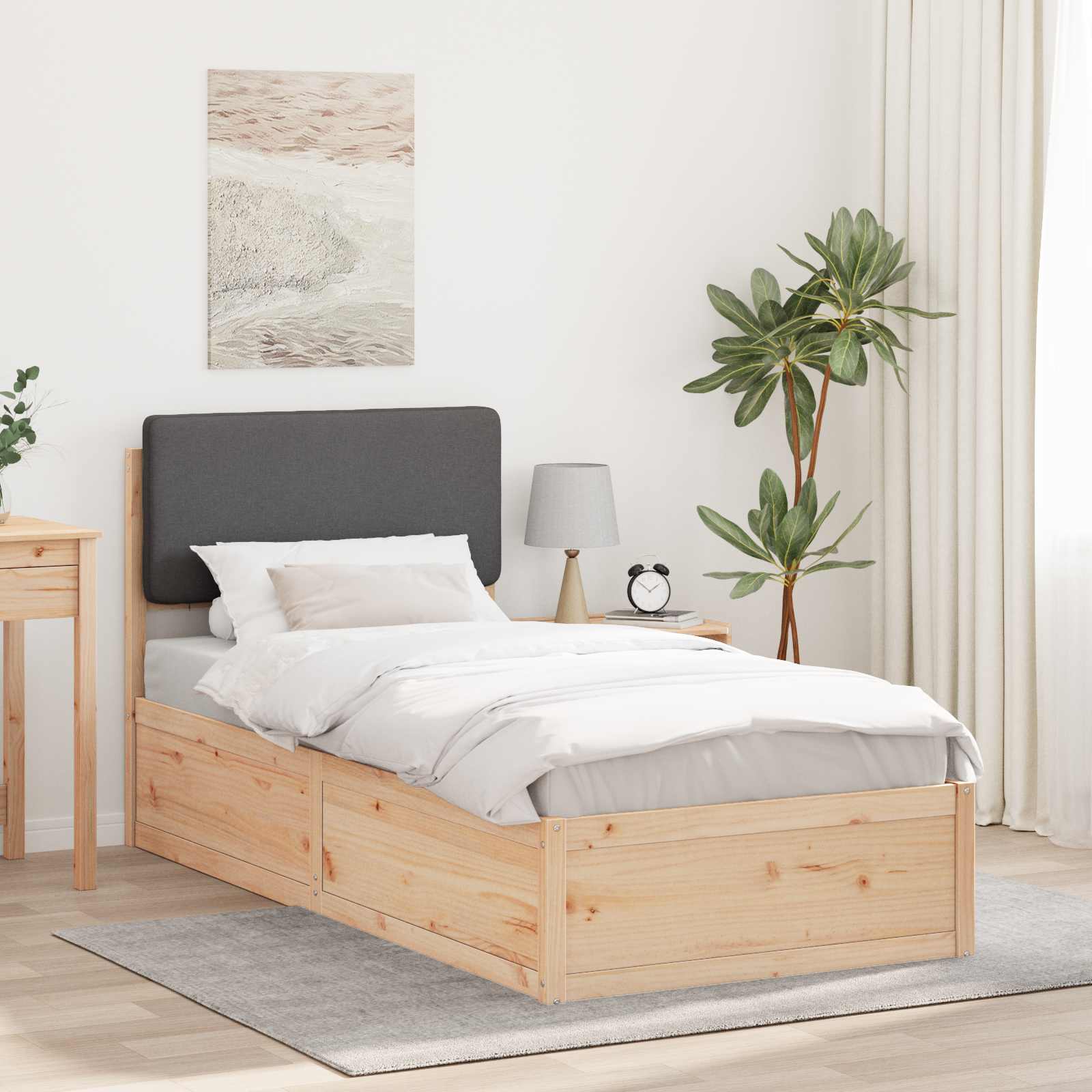 Bettgestell mit gepolstertem Kopfteil Dunkelgrau 100 x 200 cm