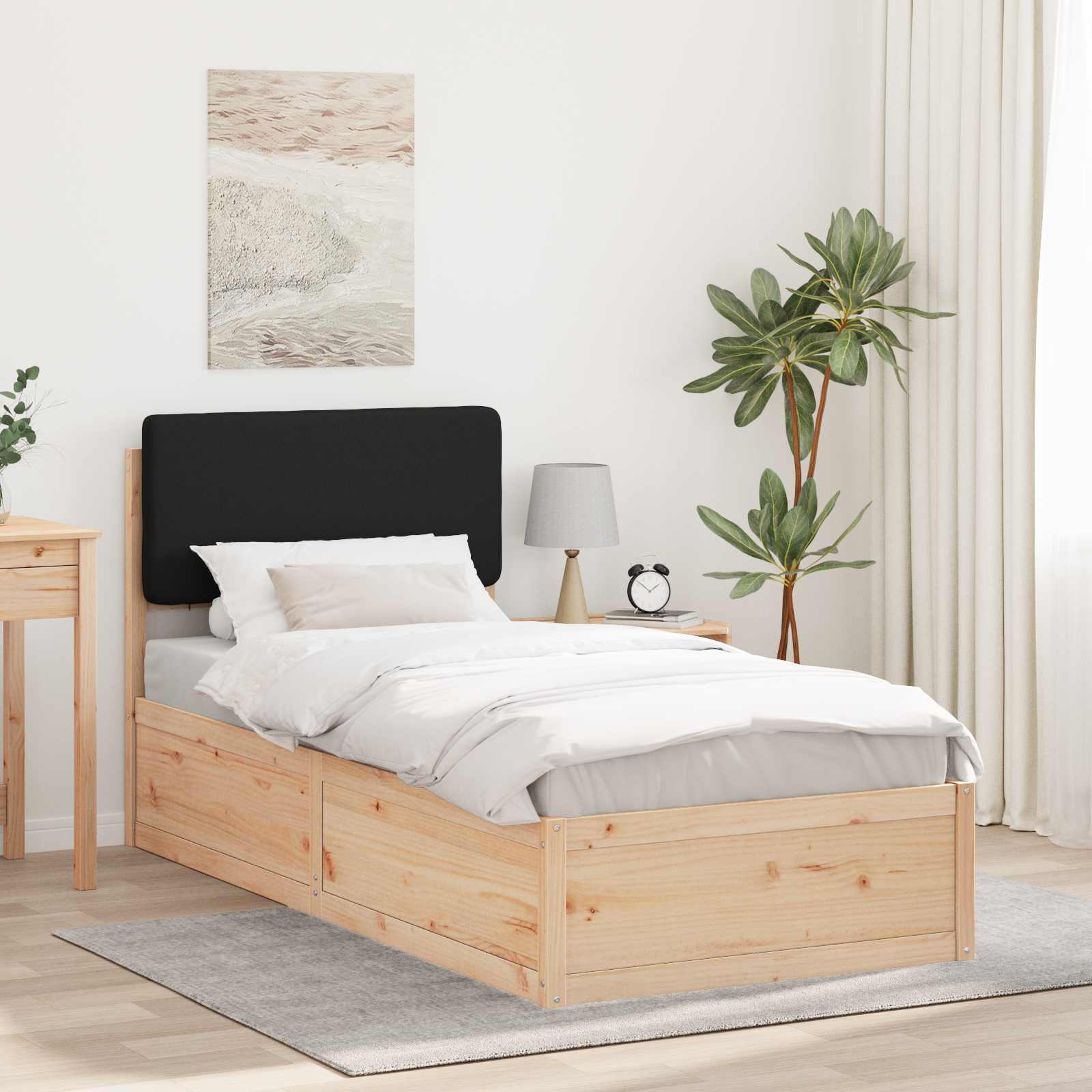 Bettgestell mit gepolstertem Kopfteil Schwarz 100 x 200 cm