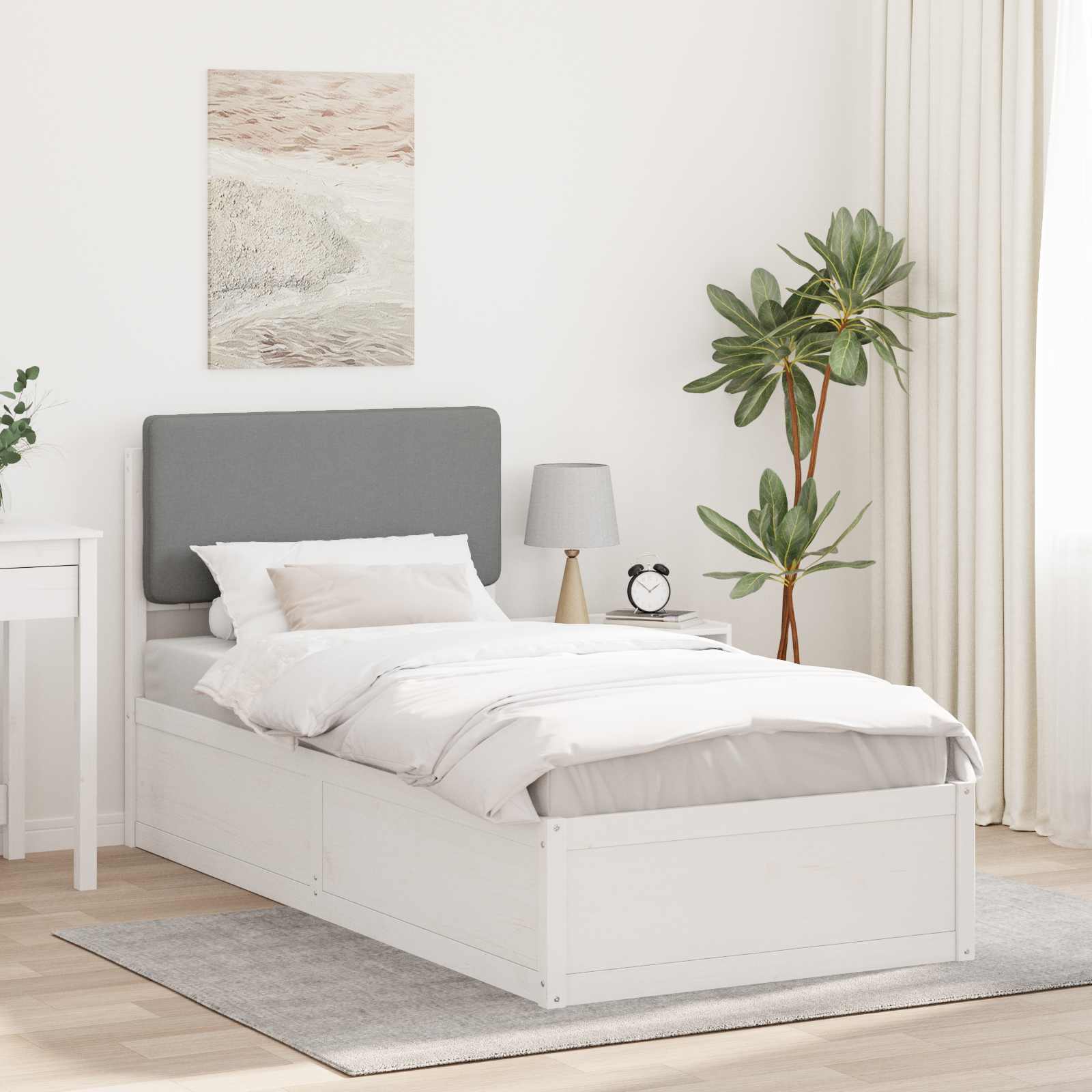 Bettgestell mit gepolstertem Kopfteil Hellgrau 75 x 190 cm