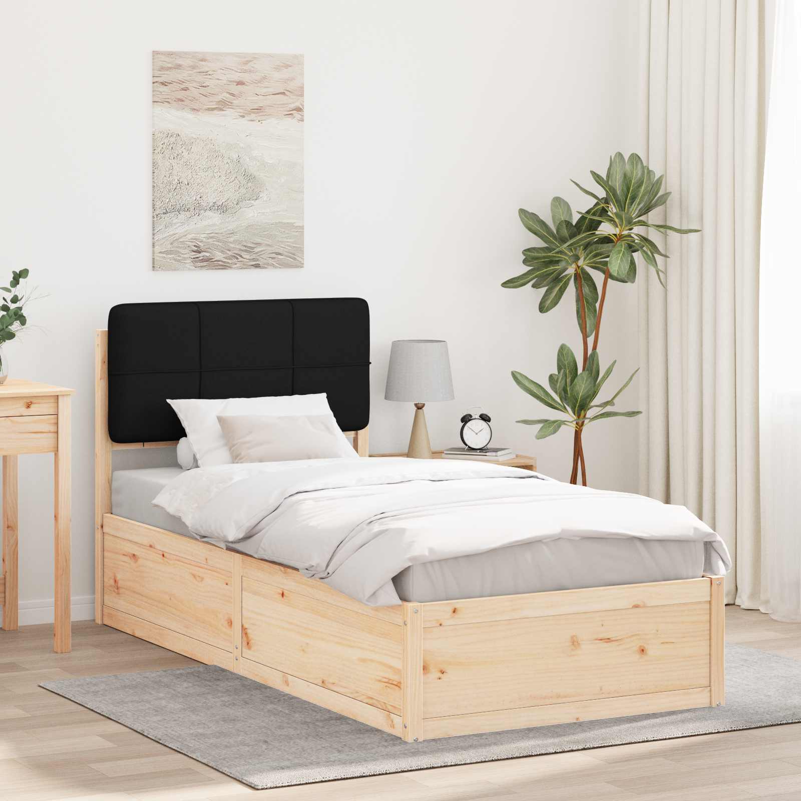 Bettgestell mit gepolstertem Kopfteil Schwarz 90 x 200 cm