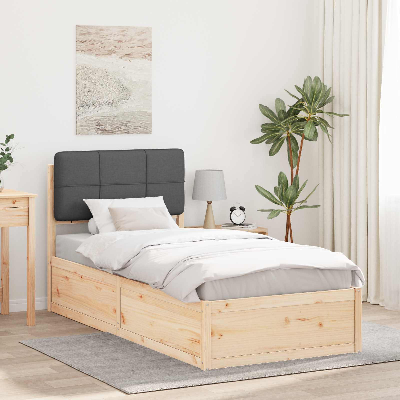 Bettgestell mit gepolstertem Kopfteil Dunkelgrau 75 x 190 cm