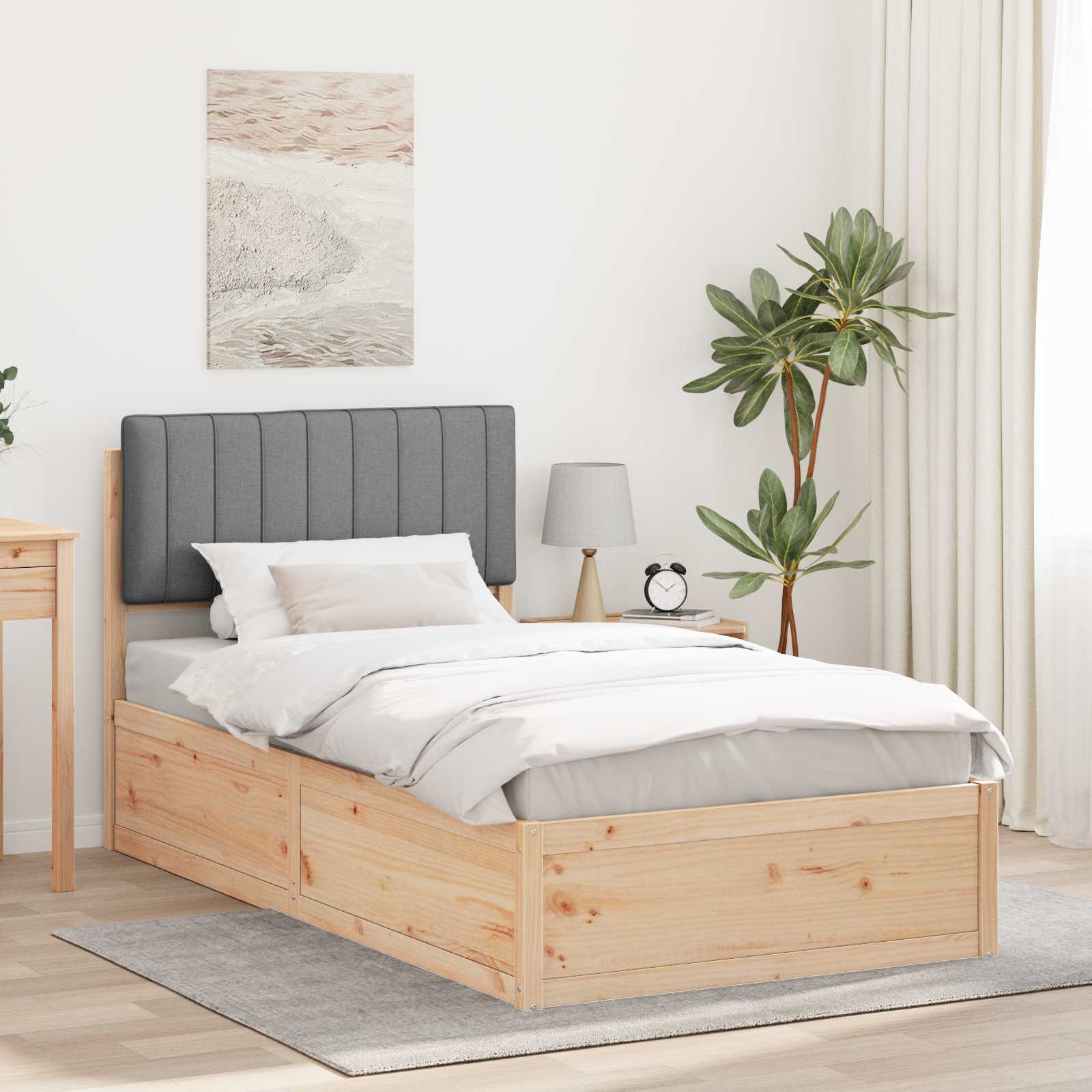 Bettgestell mit gepolstertem Kopfteil Hellgrau 100 x 200 cm