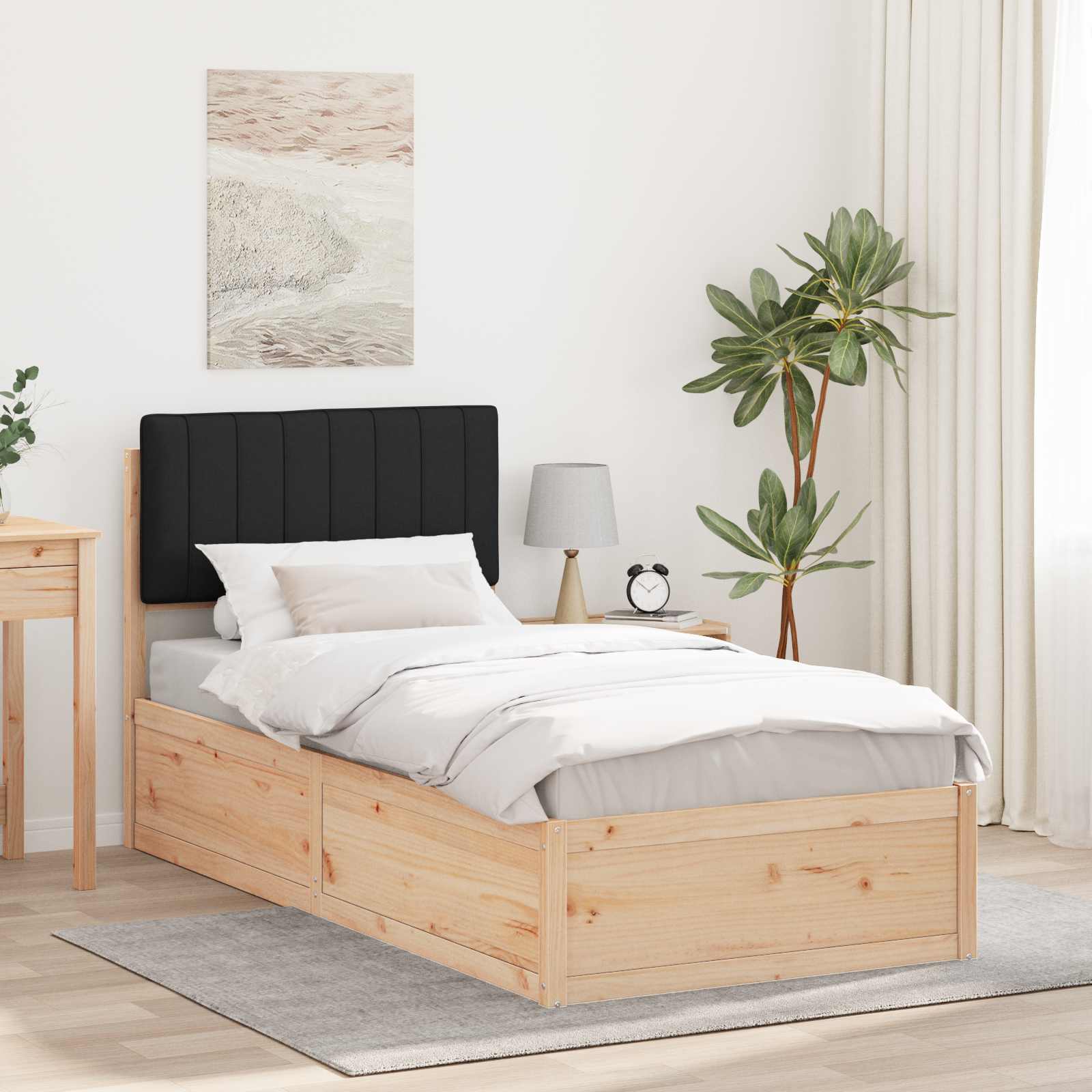 Bettgestell mit gepolstertem Kopfteil Schwarz 90 x 200 cm