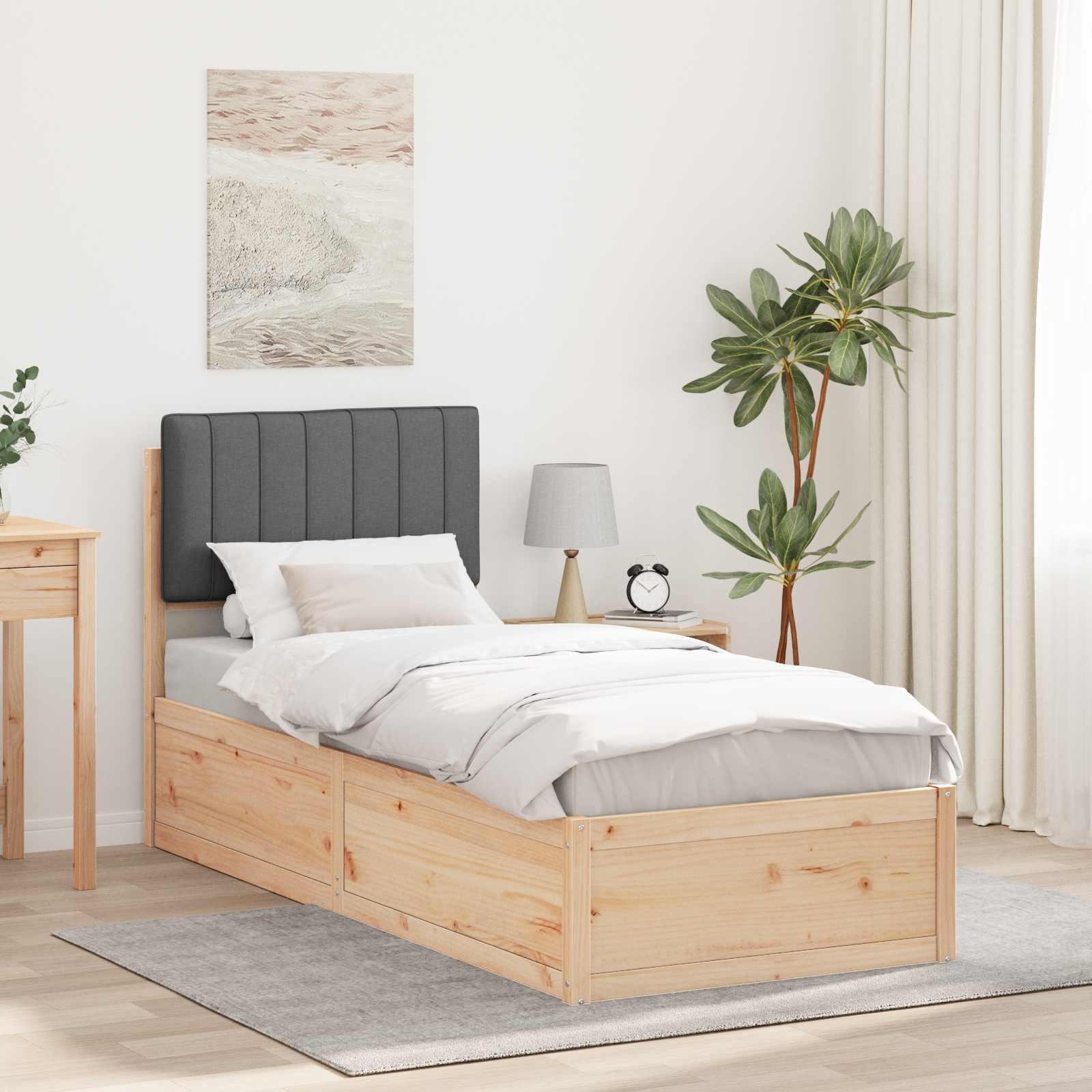 Bettgestell mit gepolstertem Kopfteil Dunkelgrau 80 x 200 cm