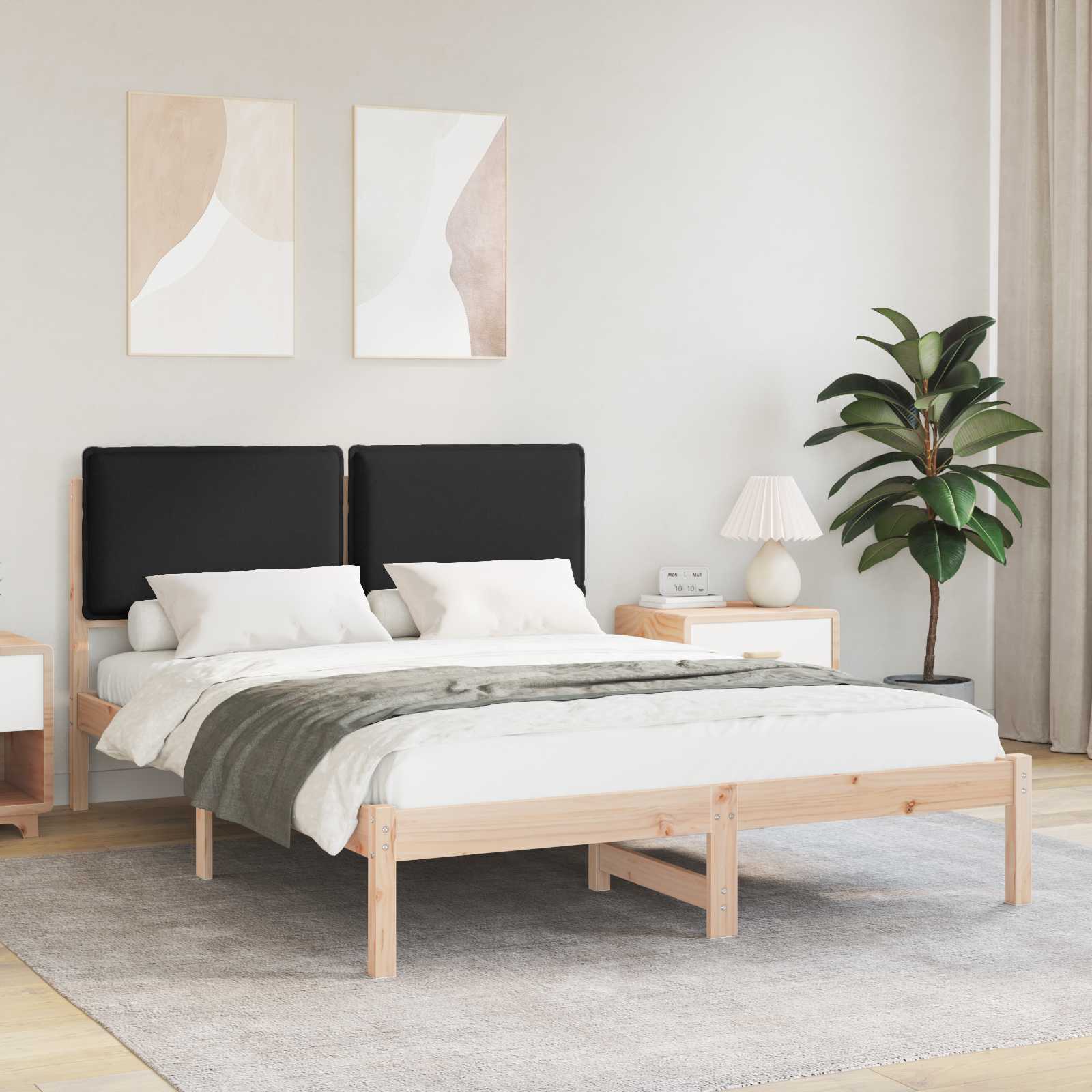 Bettgestell mit gepolstertem Kopfteil Schwarz 150 x 200 cm