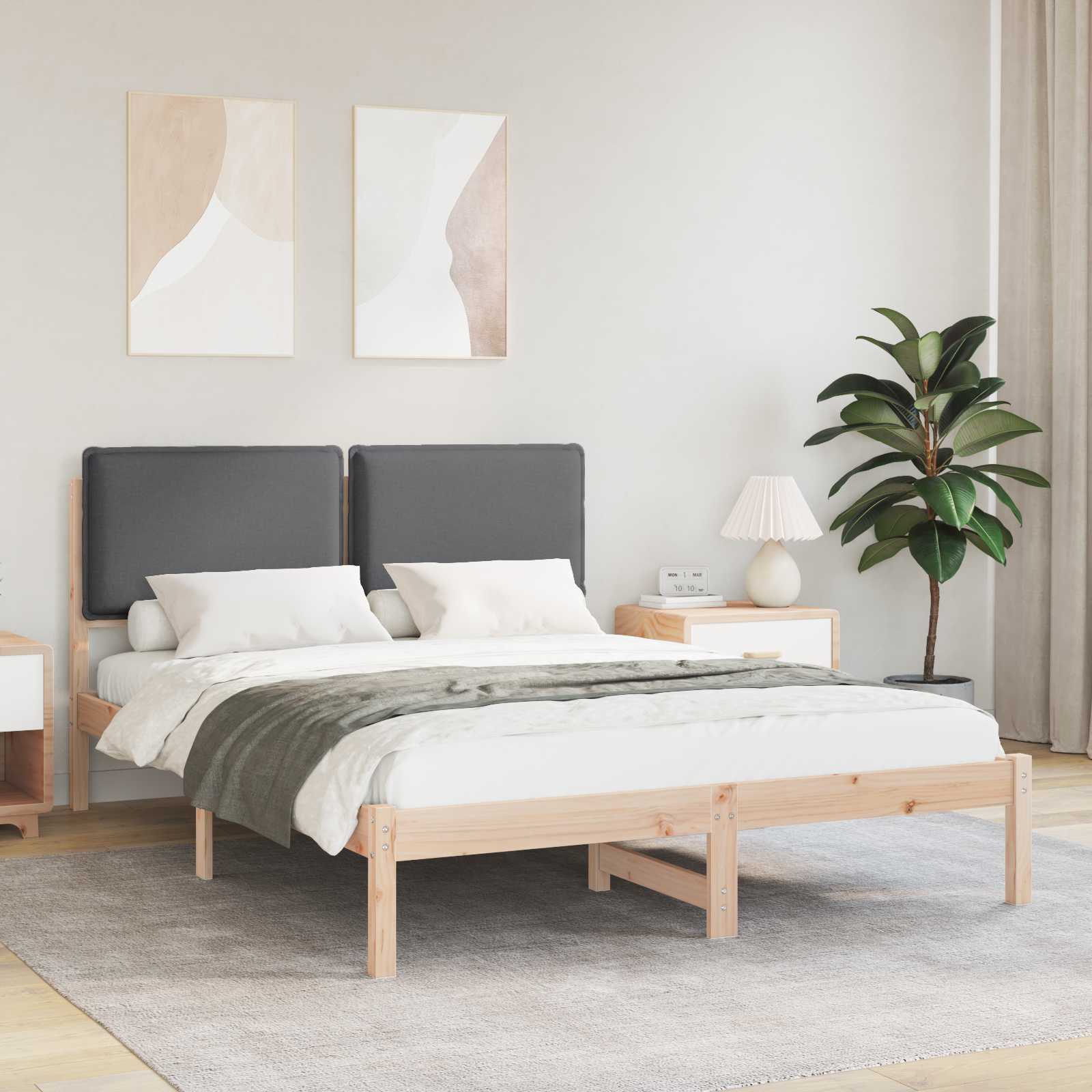 Bettgestell mit gepolstertem Kopfteil Dunkelgrau 140 x 200 cm