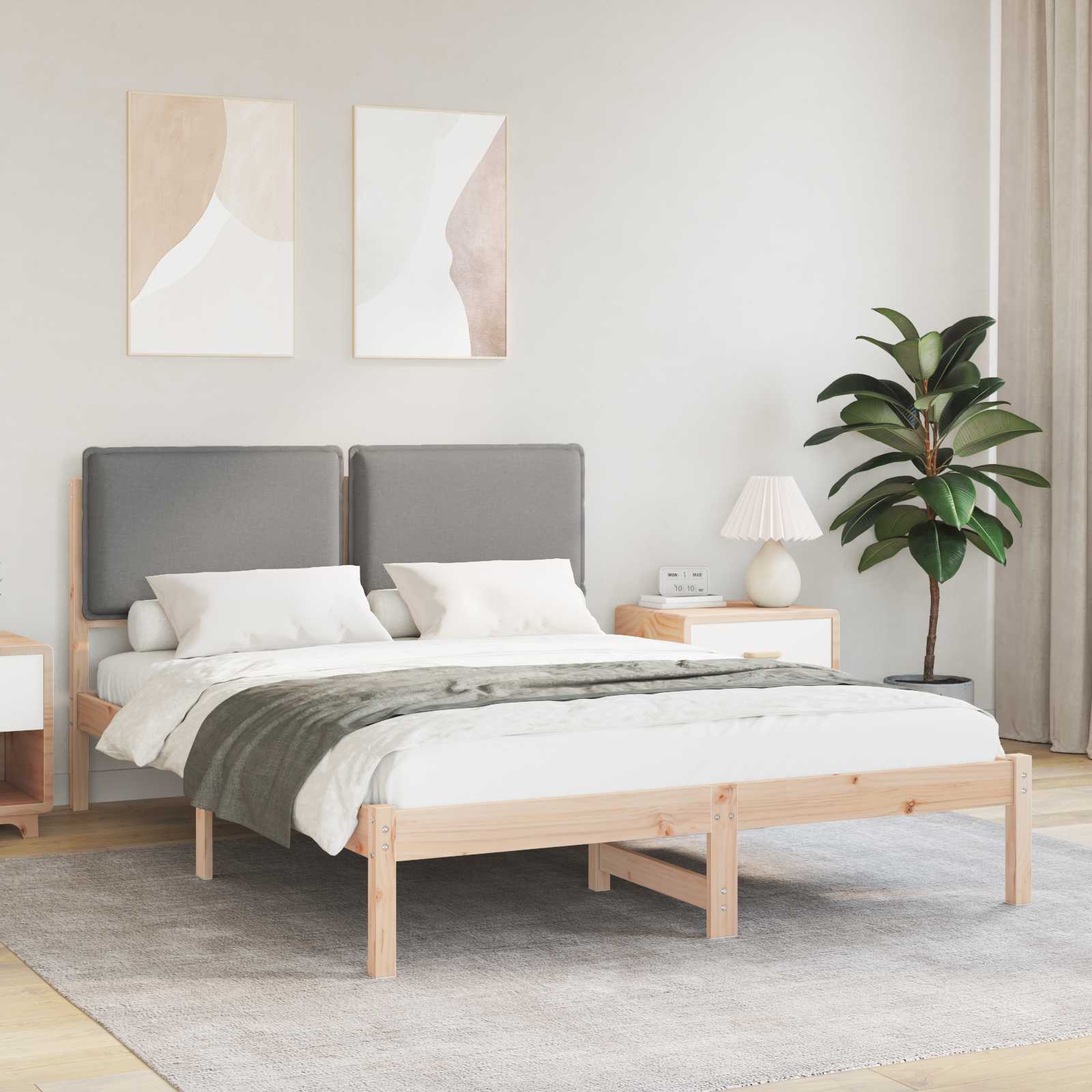 Bettgestell mit gepolstertem Kopfteil Hellgrau 135 x 190 cm
